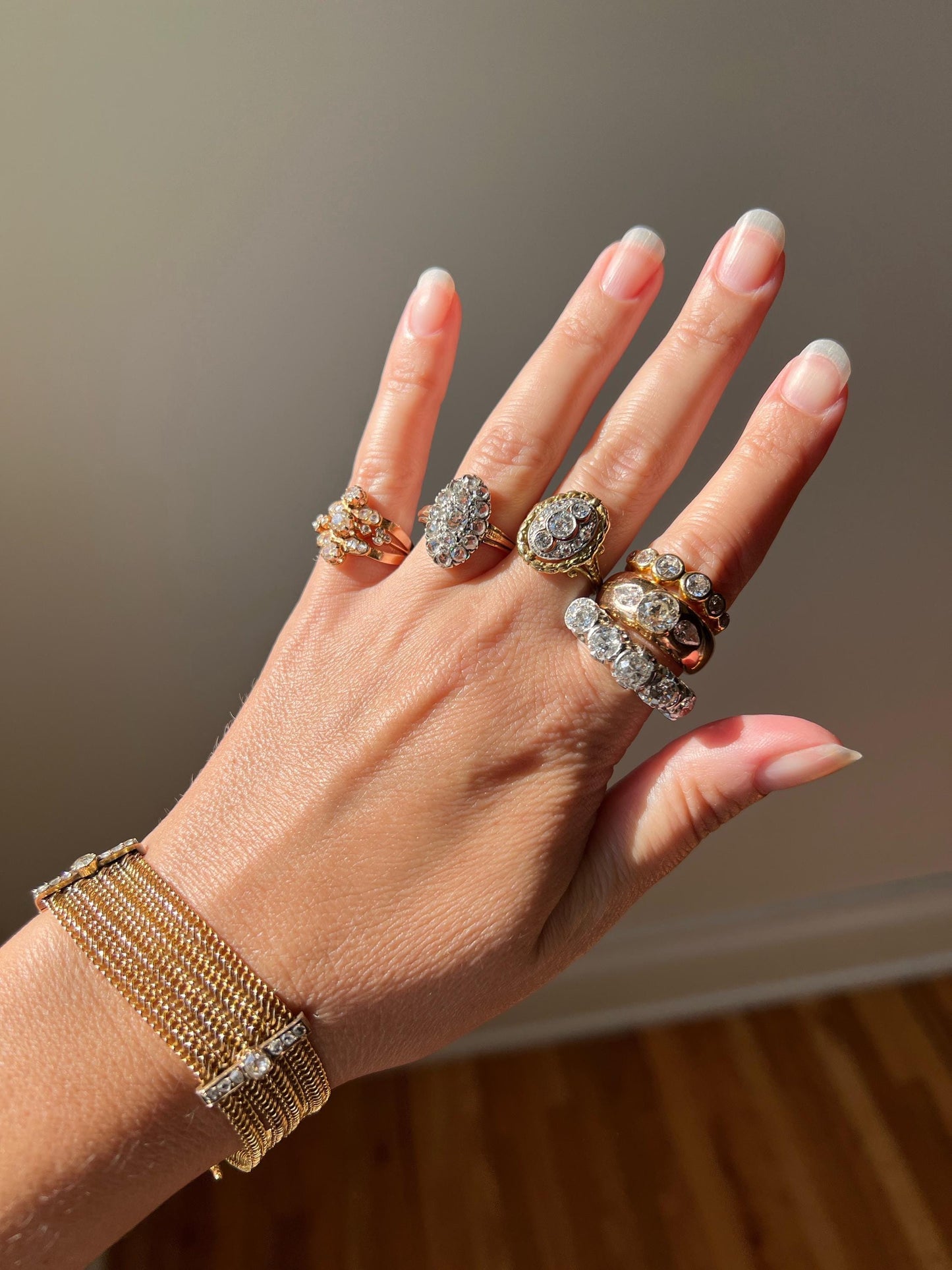 Unique .75 Carat Old European Cut DIAMOND Floral Garland French Antique 18k Gold Rose Cut Ring Forget Me Not Halo Belle Epoque Figural Gift