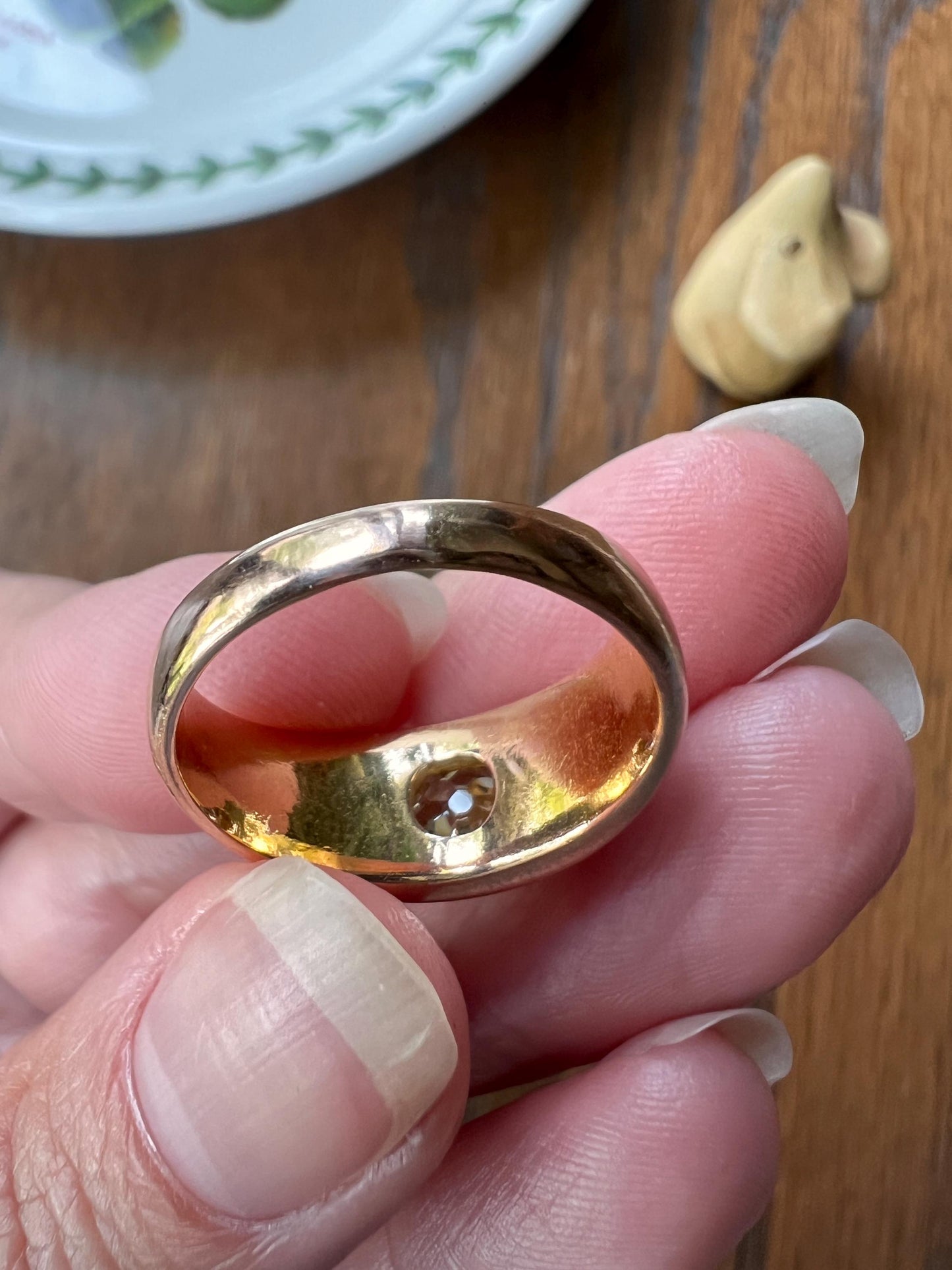 STAR Antique .6 Carat Pale YELLOW Old Mine Cut DIAMOND Gypsy Ring 8.3g 18k Gold Rosy Domed Chunky Band Romantic Gift Stacker Unisex 0.6 OmC