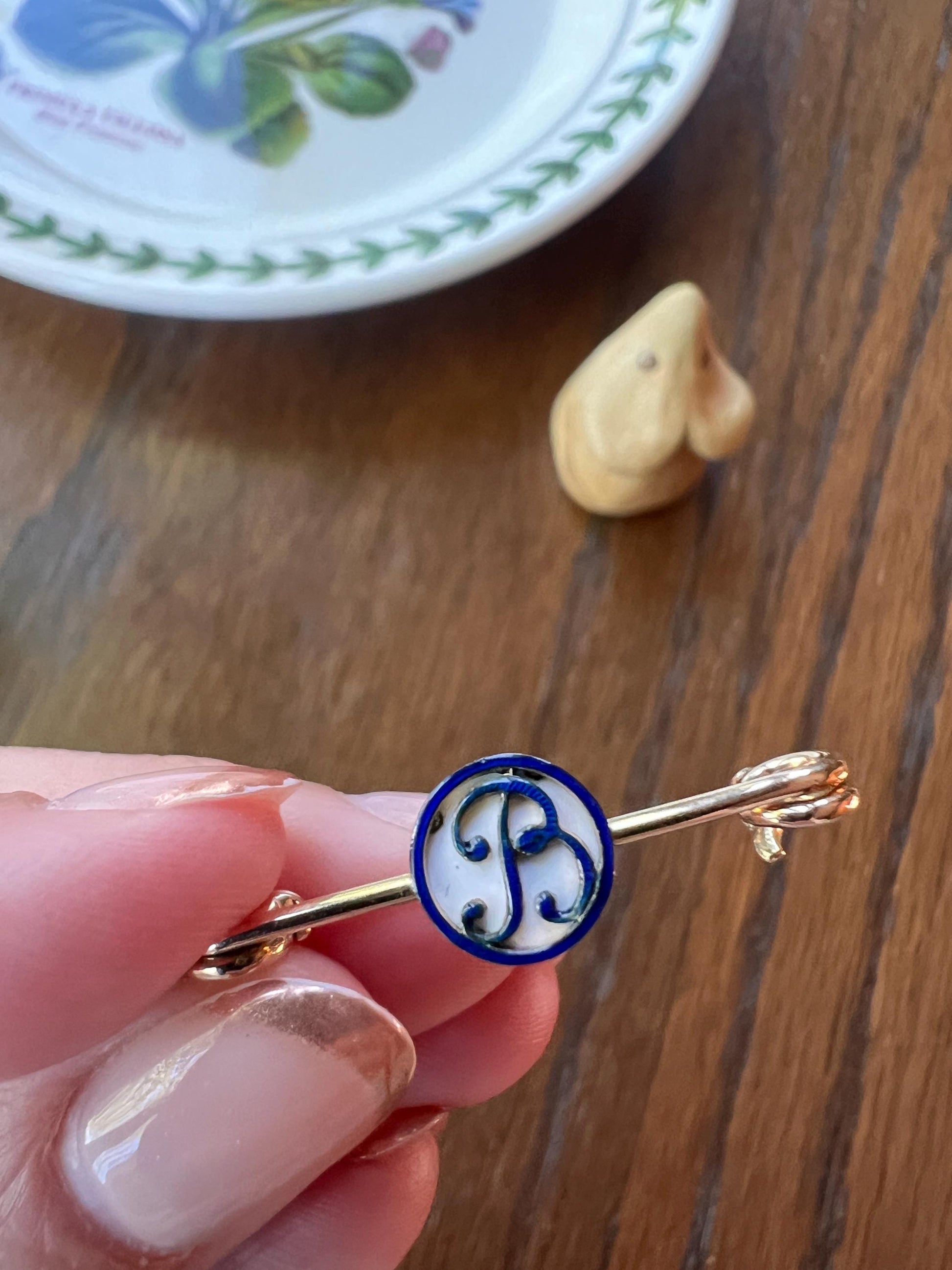 CARTIER Antique Rare BOXED Dated 1912 Letter B Initial Safety Pin Pendant Charm Holder Connector Extender Art Nouveau Brooch Special Gift