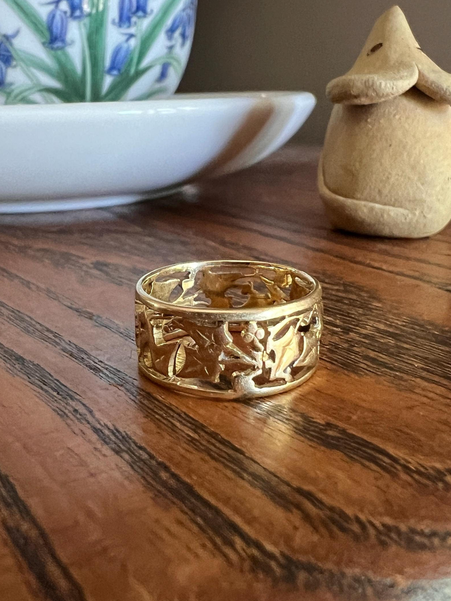 IVY Victorian French ANTIQUE Hallmark Chunky 8.2mm Wide Cigar Band 18k Gold Solid Eternity Ring Wedding