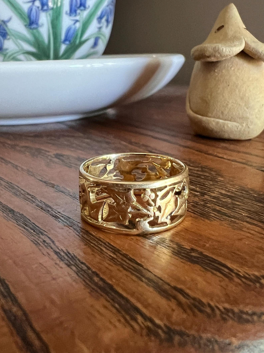 IVY Victorian French ANTIQUE Hallmark Chunky 8.2mm Wide Cigar Band 18k Gold Solid Eternity Ring Wedding