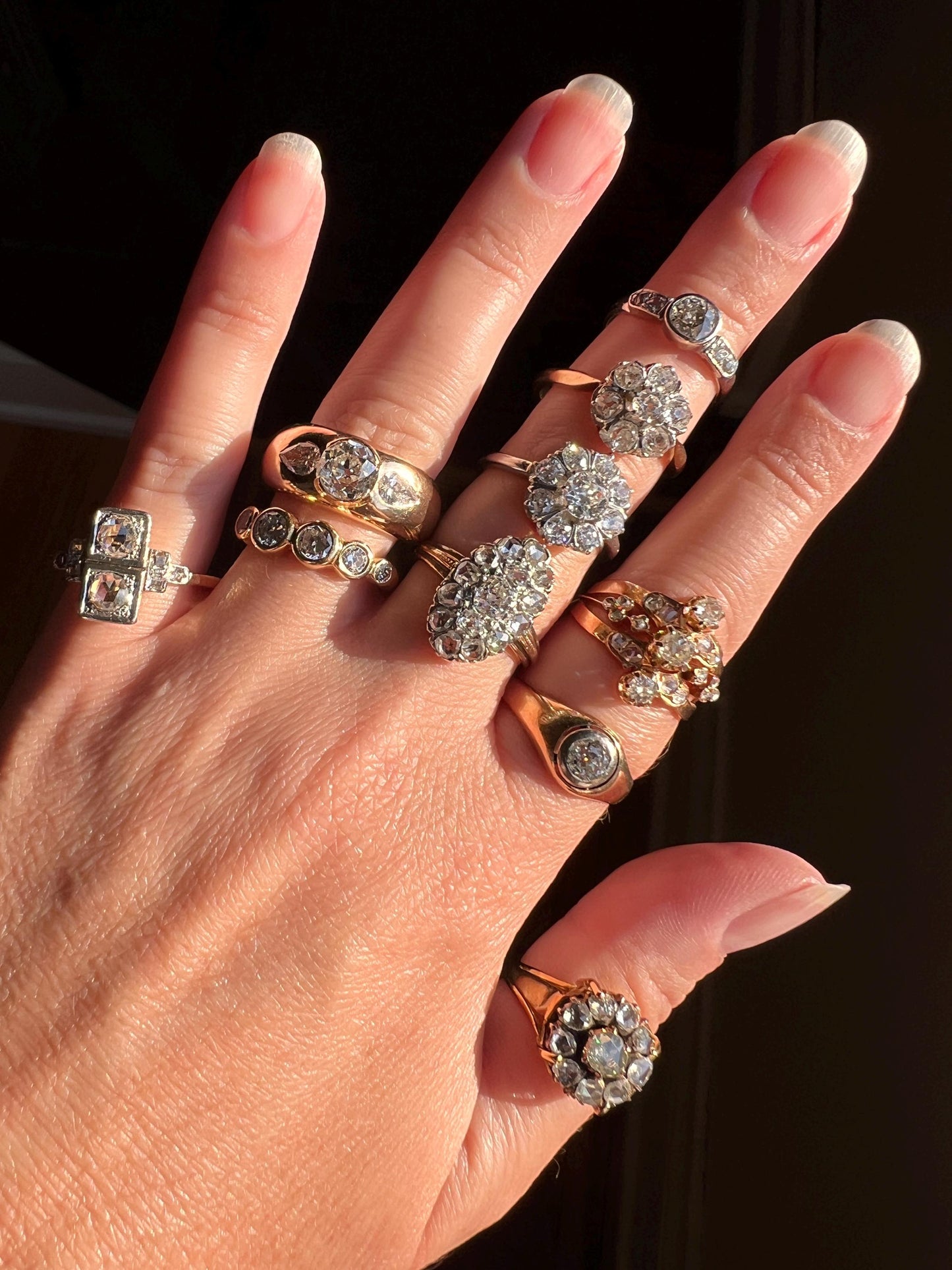 Antique .8 Carat Old Mine Cut DIAMOND Five Stone 14k White Gold Ring Art Deco Band Solitaire w/ Accents Engagement Stacker Romantic Gift OMC