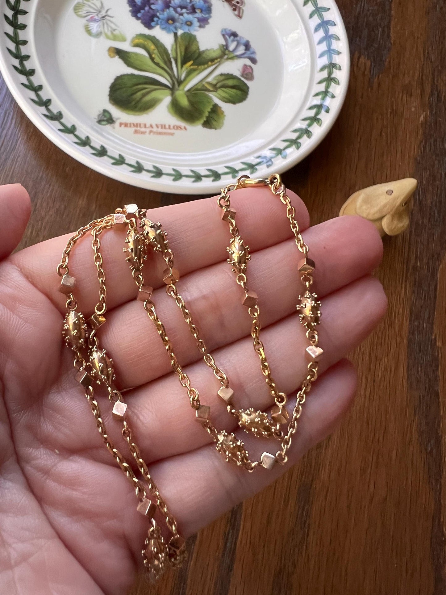 VICTORIAN Era Antique French 18k Gold Chain Necklace Cube Ball Rivet Pendant Holder Warm Glow Geometric Texture Minimalist Layering Neckmess