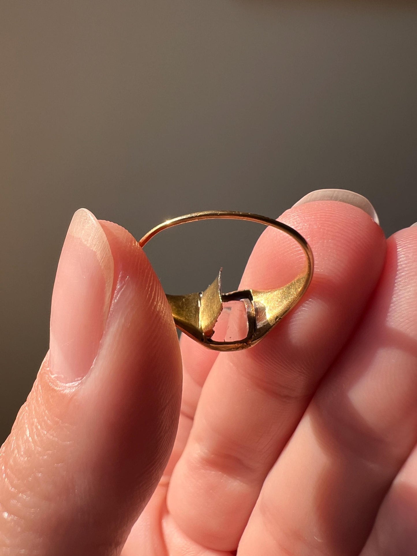 LOCKET Back Ring 18k Gold Quartz Rock Crystal Beveled Frame French Antique Georgian OPENS Hinged Compartment Band Romantic Gift Love Token