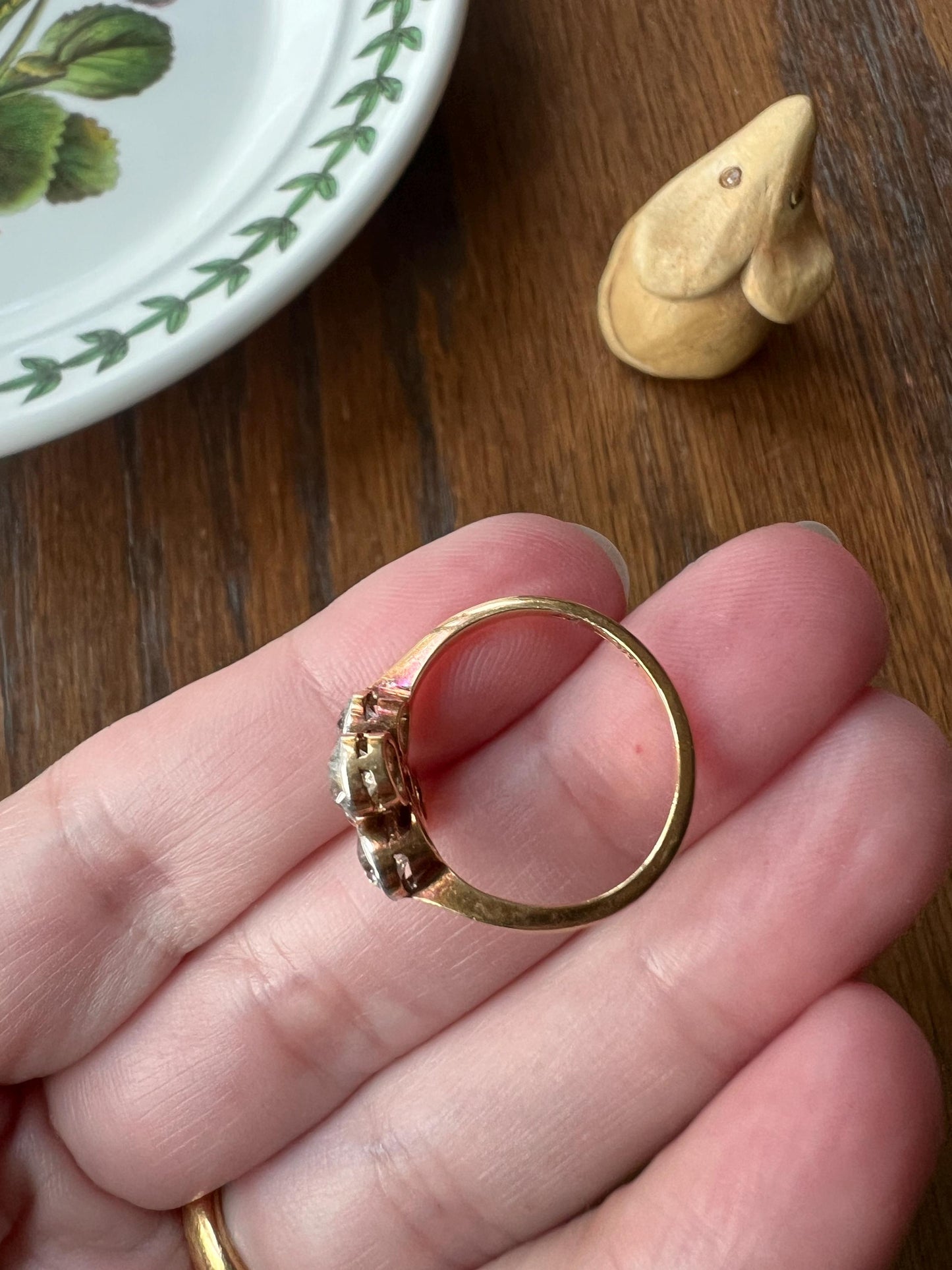 CRUCIFORM 1.25 Carat Old Mine Cut DIAMOND Ring Antique EDWARDIAN 18k Gold Platinum Five Stone Geometric Romantic Gift Stacker Milgrain OmC