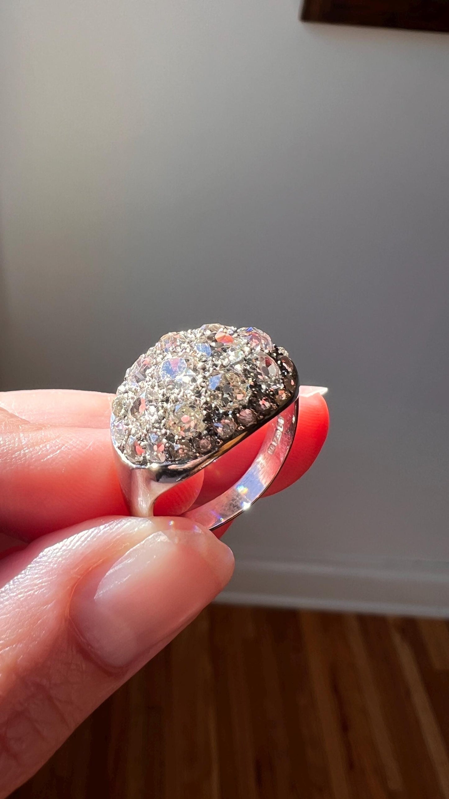 DOMED Vintage Pave 2.75 Carat Antique Old Mine Cut DIAMOND Cobblestone Encrusted Cluster Ring Romantic Gift 2.7ctw OmC Geometric Chunky Oval