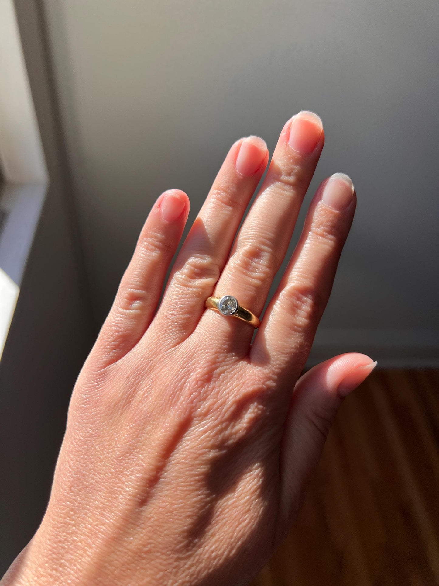 Vintage .6 Carat Antique Old Mine Cut DIAMOND Bezel Set Ring Stacker Band 18k Gold Solitaire Geometric Engagement Romantic Gift .6Ctw OmC