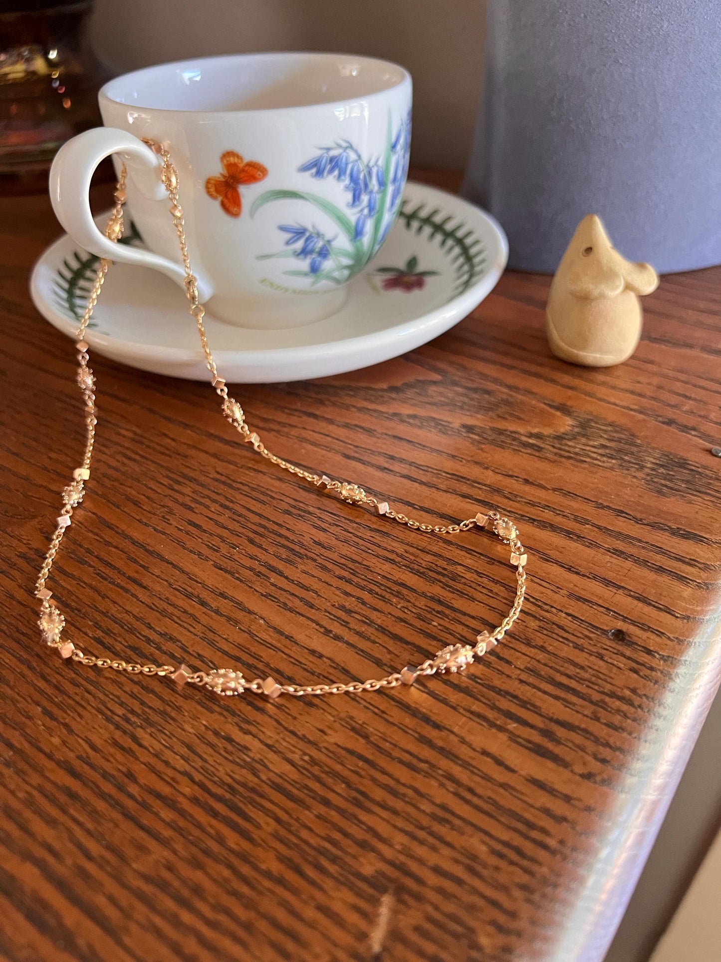 VICTORIAN Era Antique French 18k Gold Chain Necklace Cube Ball Rivet Pendant Holder Warm Glow Geometric Texture Minimalist Layering Neckmess