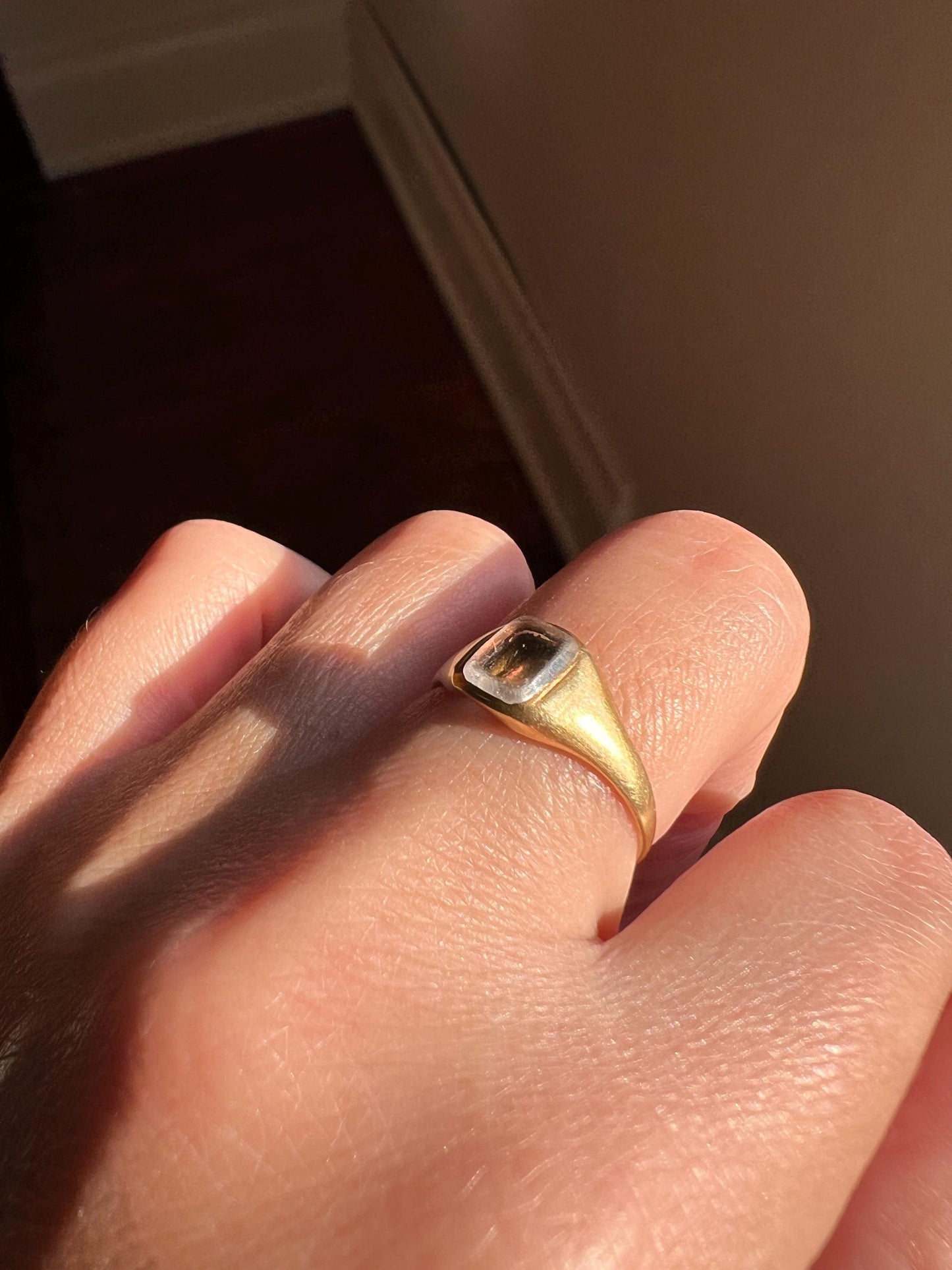 LOCKET Back Ring 18k Gold Quartz Rock Crystal Beveled Frame French Antique Georgian OPENS Hinged Compartment Band Romantic Gift Love Token