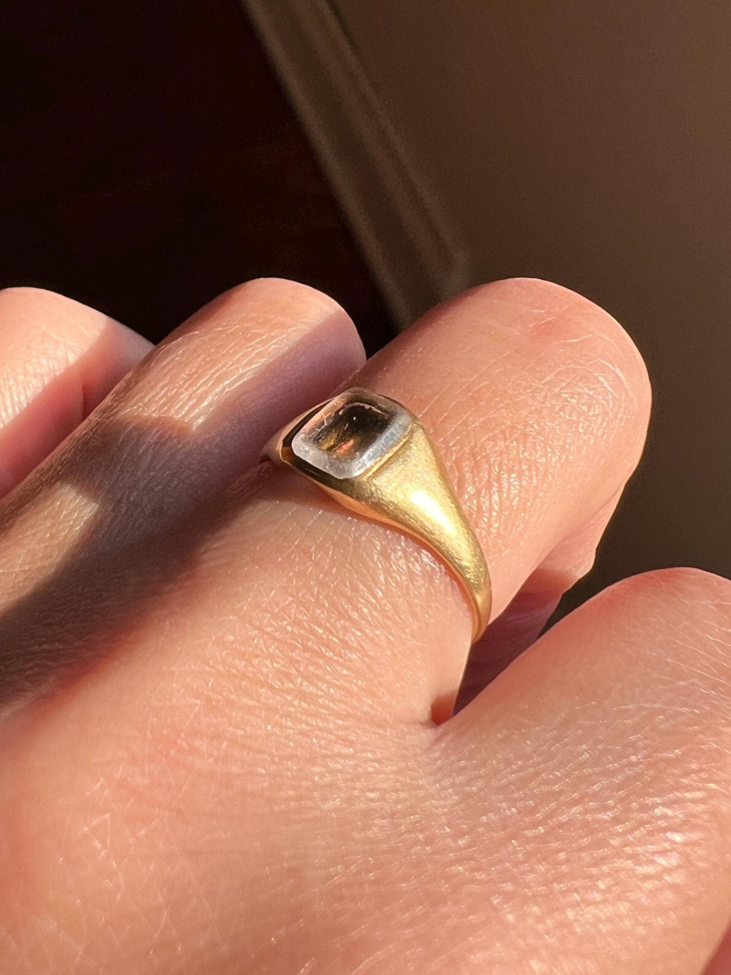 LOCKET Back Ring 18k Gold Quartz Rock Crystal Beveled Frame French Antique Georgian OPENS Hinged Compartment