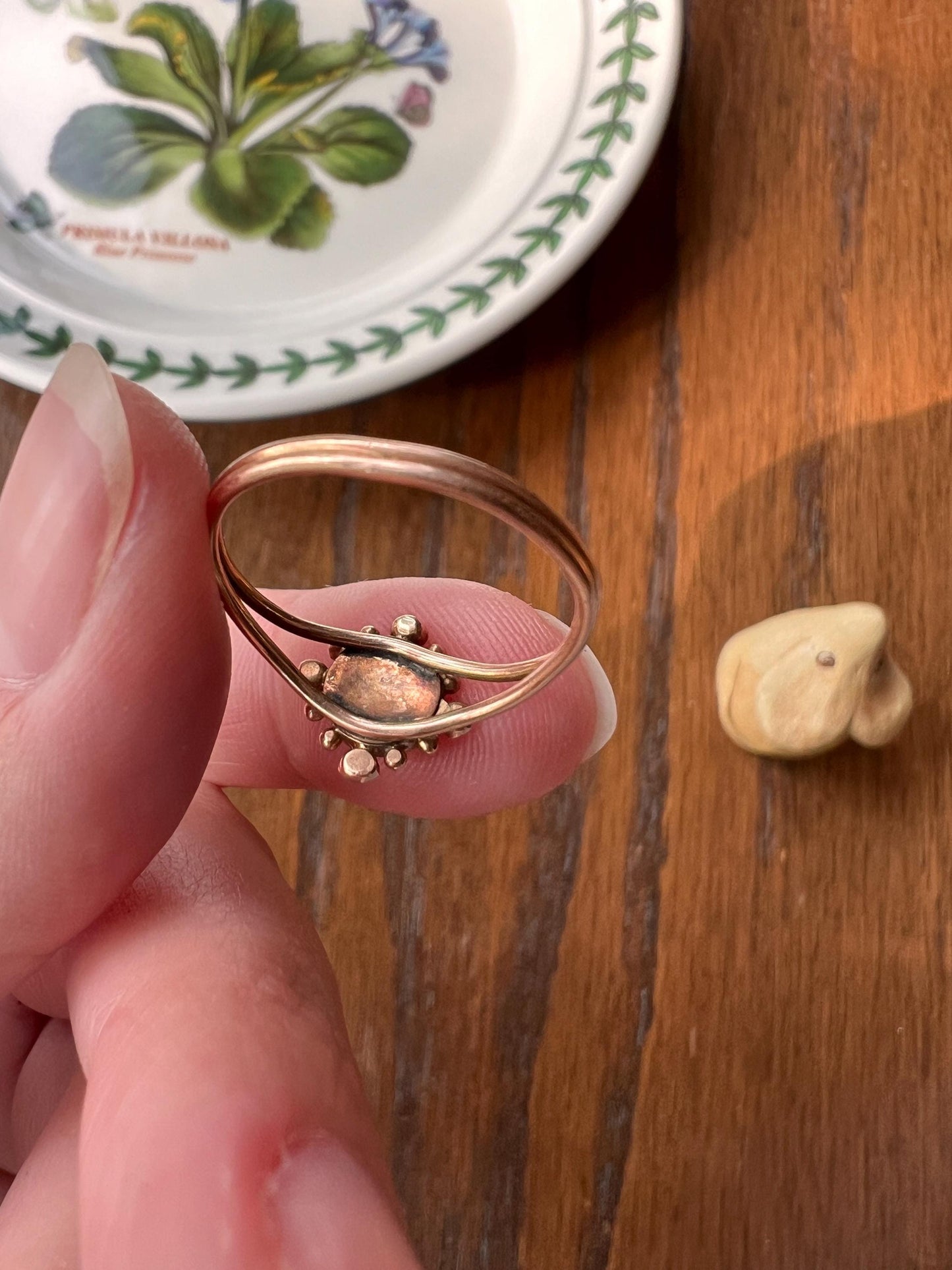 Seed PEARL Dainty Halo Target Bullseye Ring Victorian Antique 18k Rose Gold Stacker Ball Rivet Romantic Gift Unique Design Double Band Shank