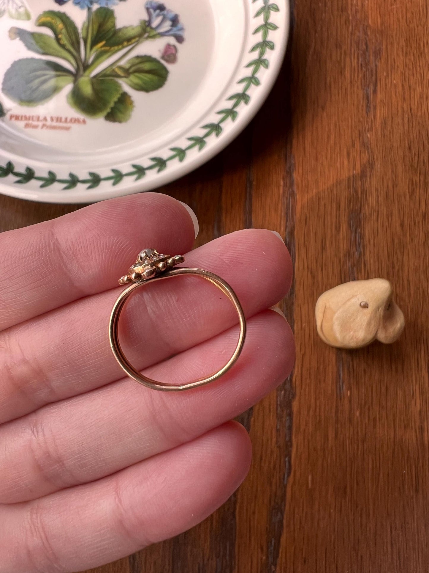 Seed PEARL Dainty Halo Target Bullseye Ring Victorian Antique 18k Rose Gold Stacker Ball Rivet Romantic Gift Unique Design Double Band Shank