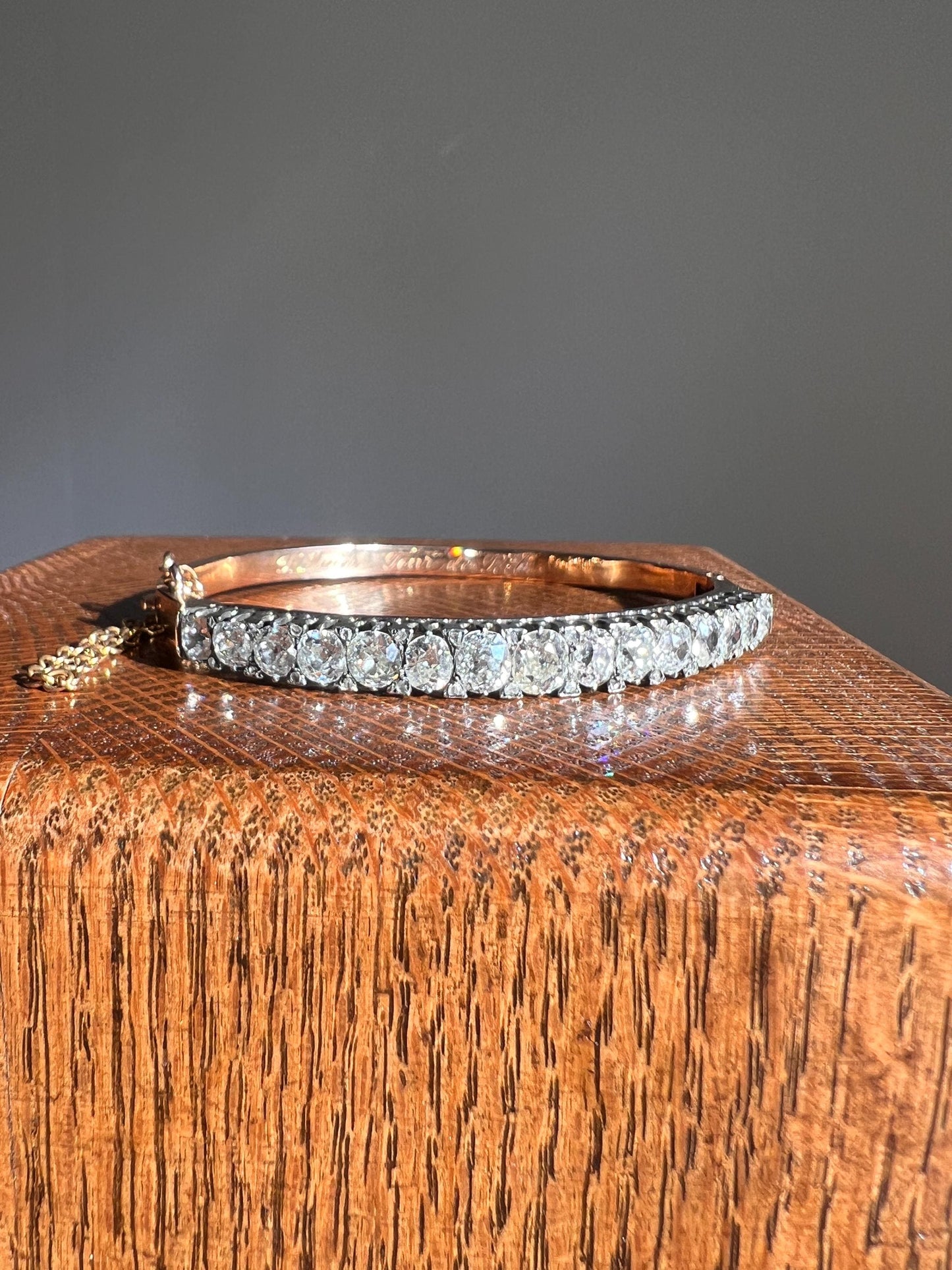 Amazing Antique 6 CARAT Old Mine Cut DIAMOND Encrusted Hinged Bangle Bracelet Rose Cut Spacers Gemset Prong Victorian Engrave Wriststack 6Ct
