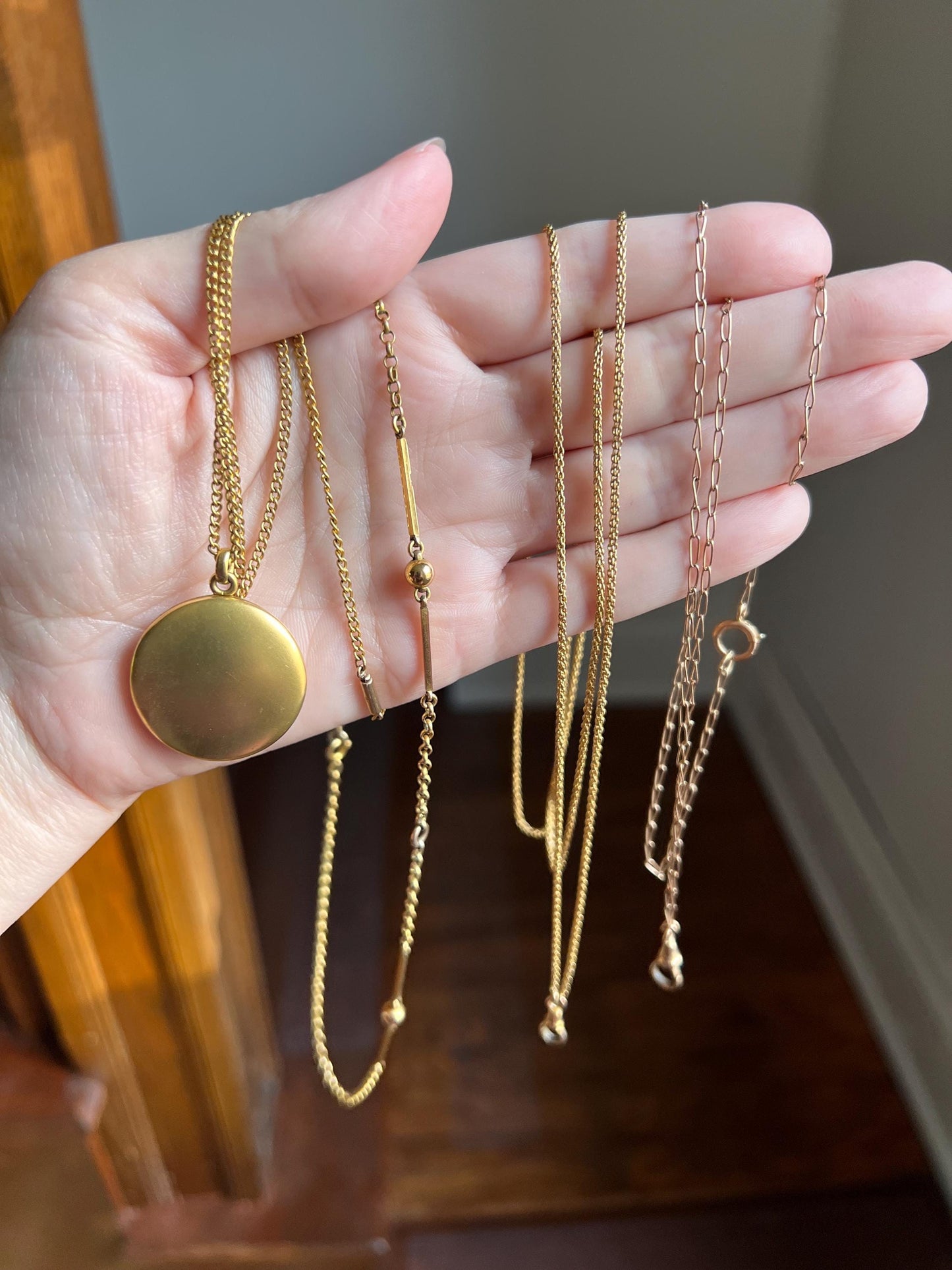 Dainty ANTIQUE Locket or Pendant Holder Curb Chain 10k Rose Gold Necklace with Dog Clip Solid Romantic Gift Layering Neckmess Neckstack