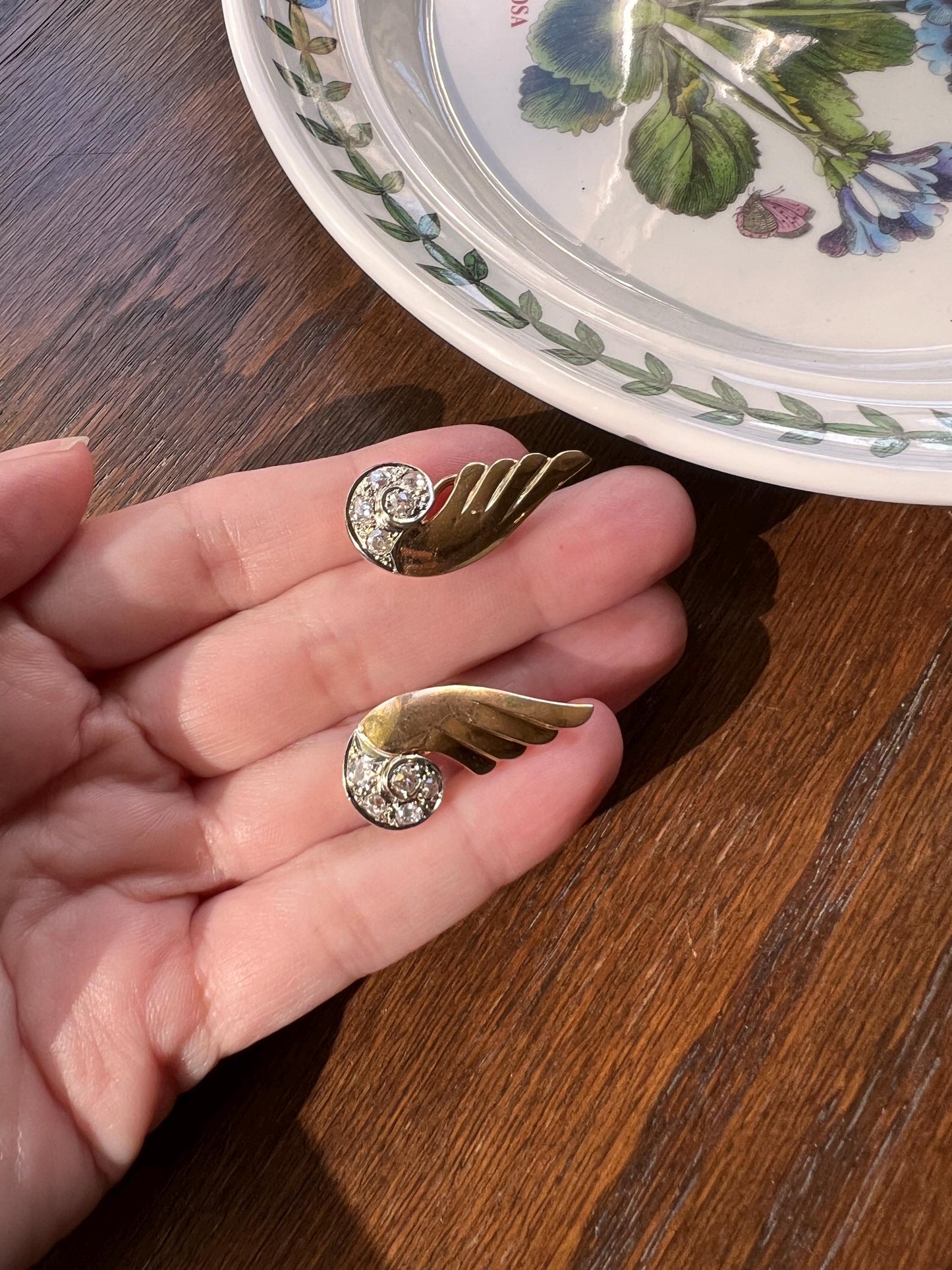 WINGED Fabulous 1 Carat 1 Ctw. Art Deco French Old Mine Cut DIAMOND Earrings 18k Gold Figural Swirl Antique Vintage Climber Crawler Chunky