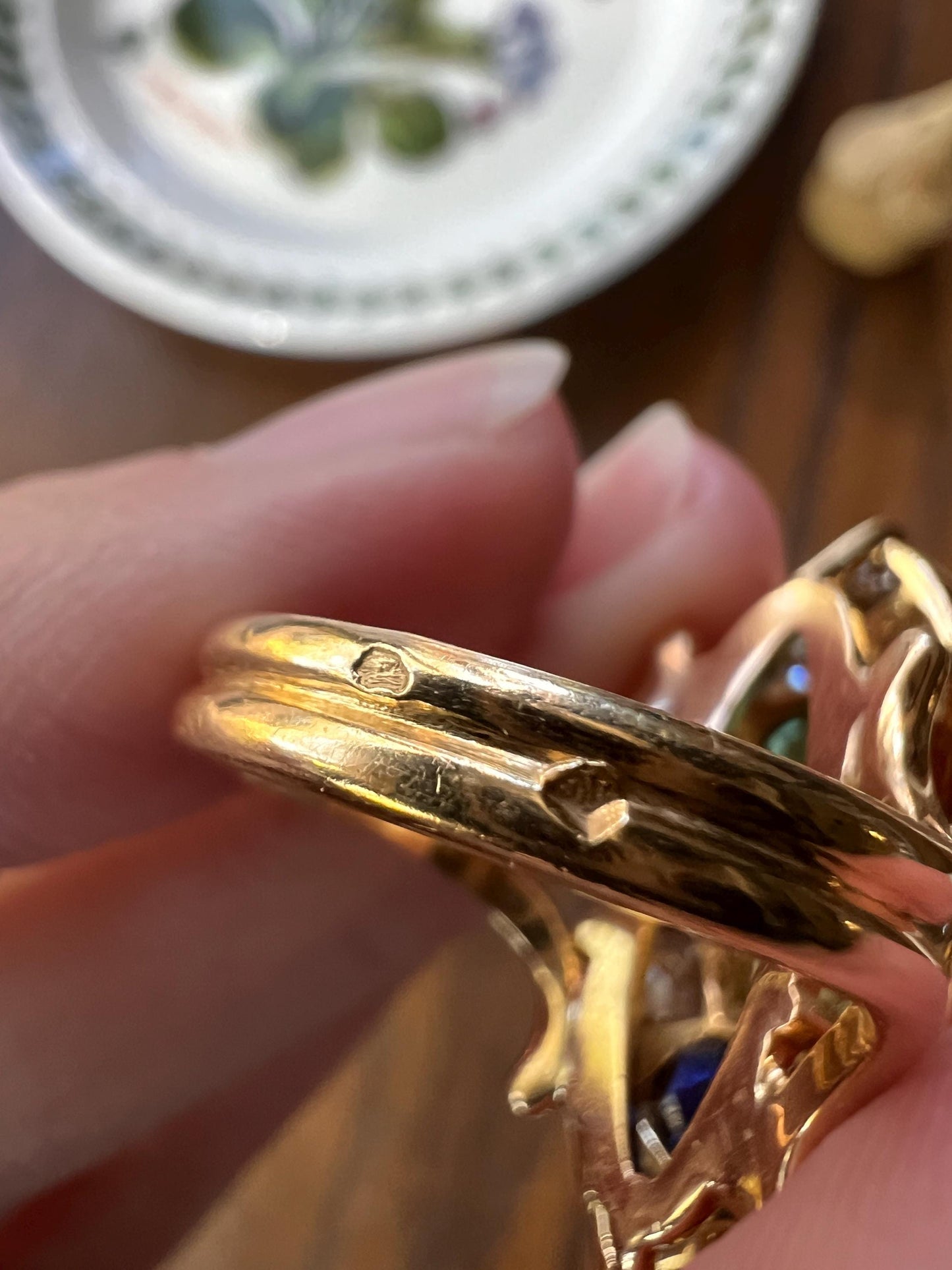 Unique French Vintage Navette Ring 1.25 Carat Antique Eye Clean Fancy Intense Greenish YELLOW Old Mine Cut DIAMOND 2.35 Tdw Emerald Sapphire