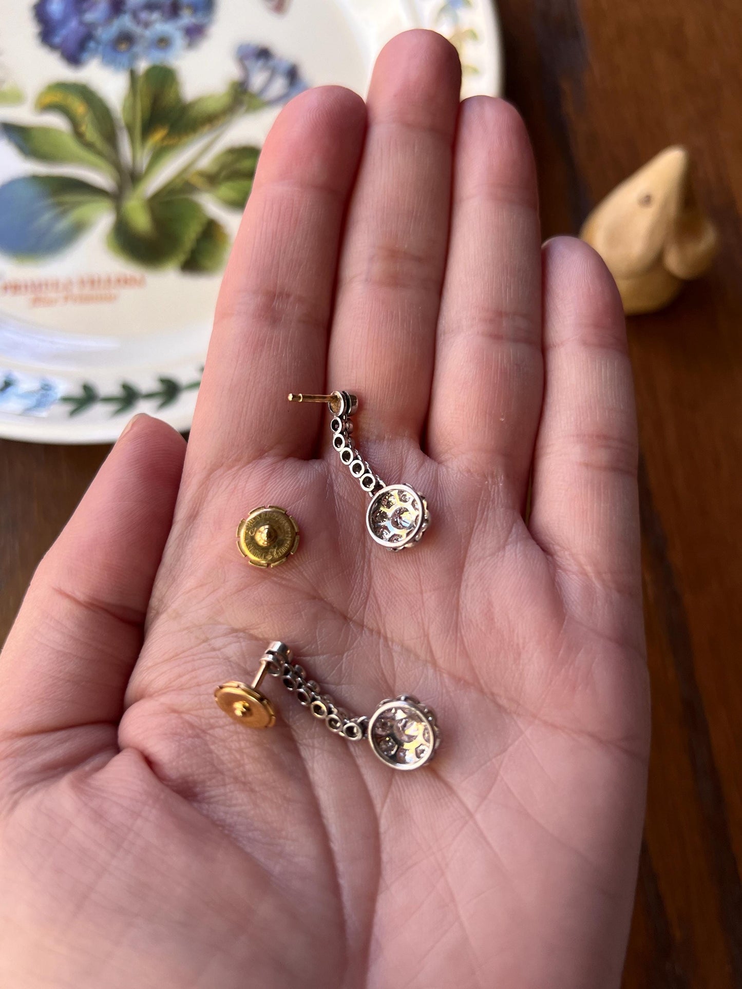French Antique 1.3 Carat Old Mine Transitional Cut DIAMOND Daisy Cluster Dangle Earrings 18k Gold Platinum Drop Bridal Something Old OmC