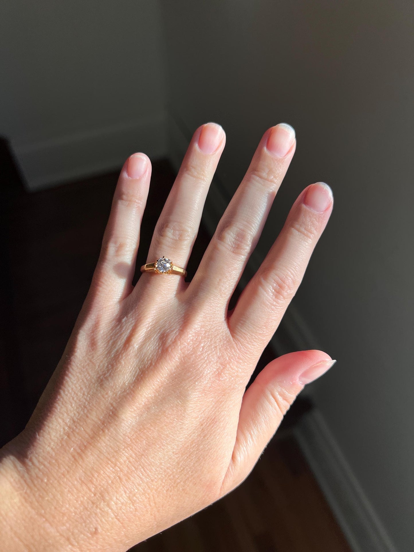BEVELED Antique Eye Clean .6 Carat FIERY Old Mine Cut DIAMOND Solitaire Ring 18k Gold Engagement Romantic Gift Stacker OmC Geometric