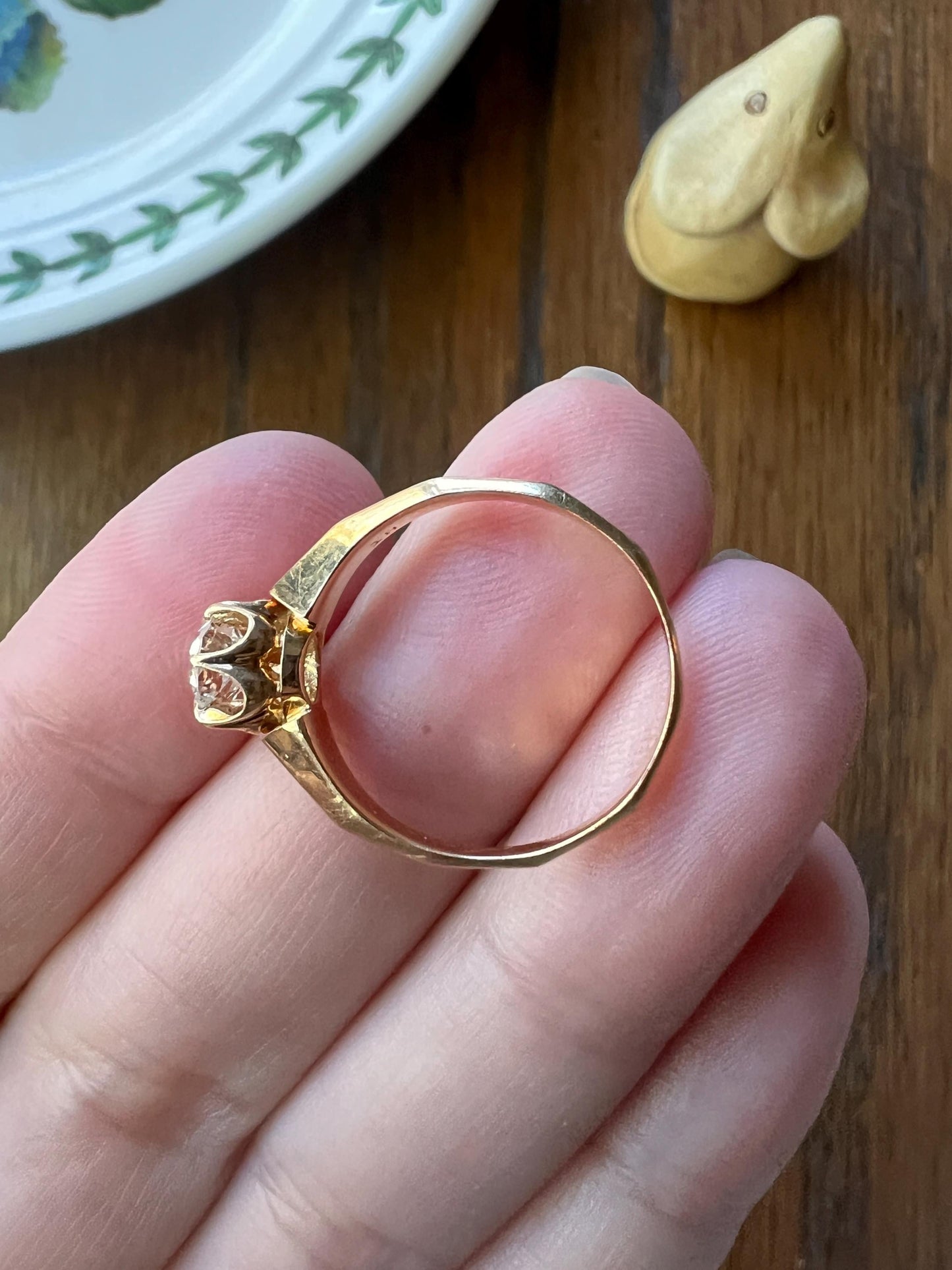BEVELED Antique Eye Clean .6 Carat FIERY Old Mine Cut DIAMOND Solitaire Ring 18k Gold Engagement Romantic Gift Stacker OmC Geometric