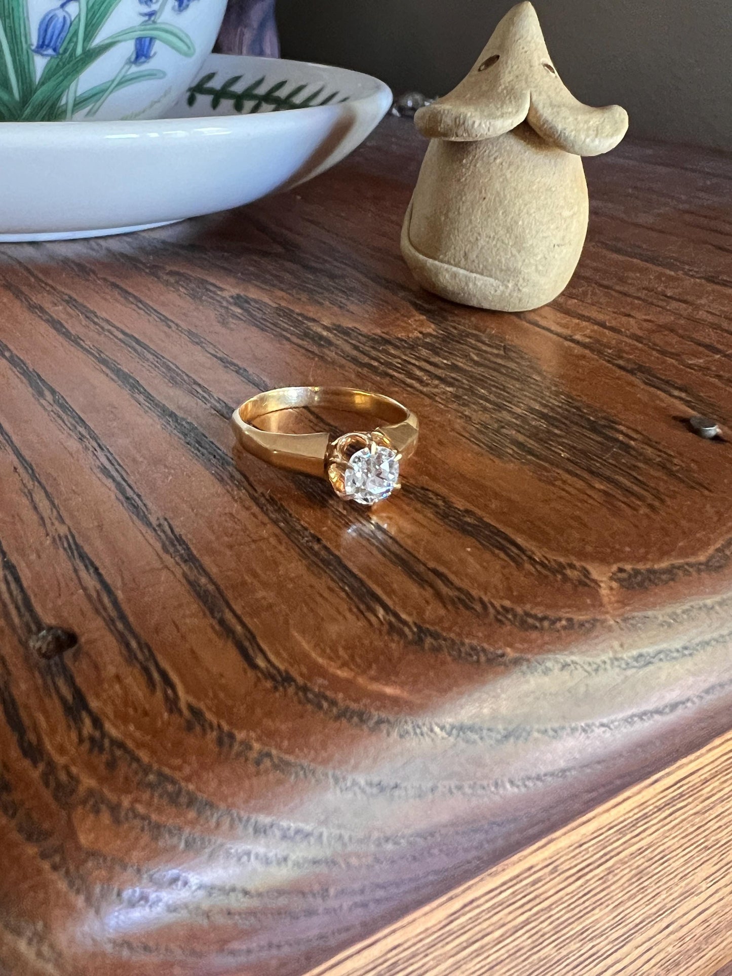 BEVELED Antique Eye Clean .6 Carat FIERY Old Mine Cut DIAMOND Solitaire Ring 18k Gold Engagement Romantic Gift Stacker OmC Geometric