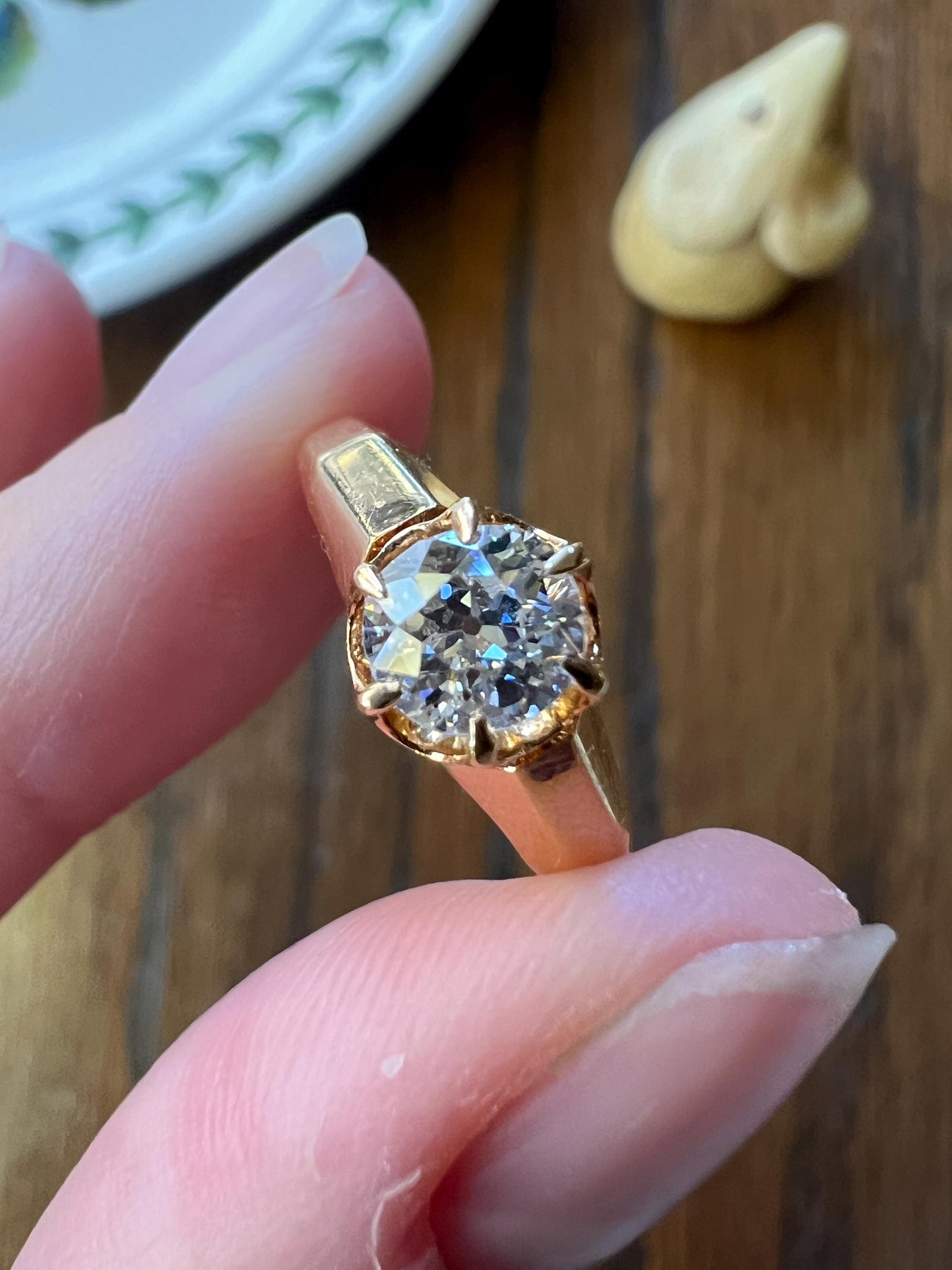 BEVELED Antique Eye Clean .6 Carat FIERY Old Mine Cut DIAMOND Solitaire Ring 18k Gold Engagement Romantic Gift Stacker OmC Geometric