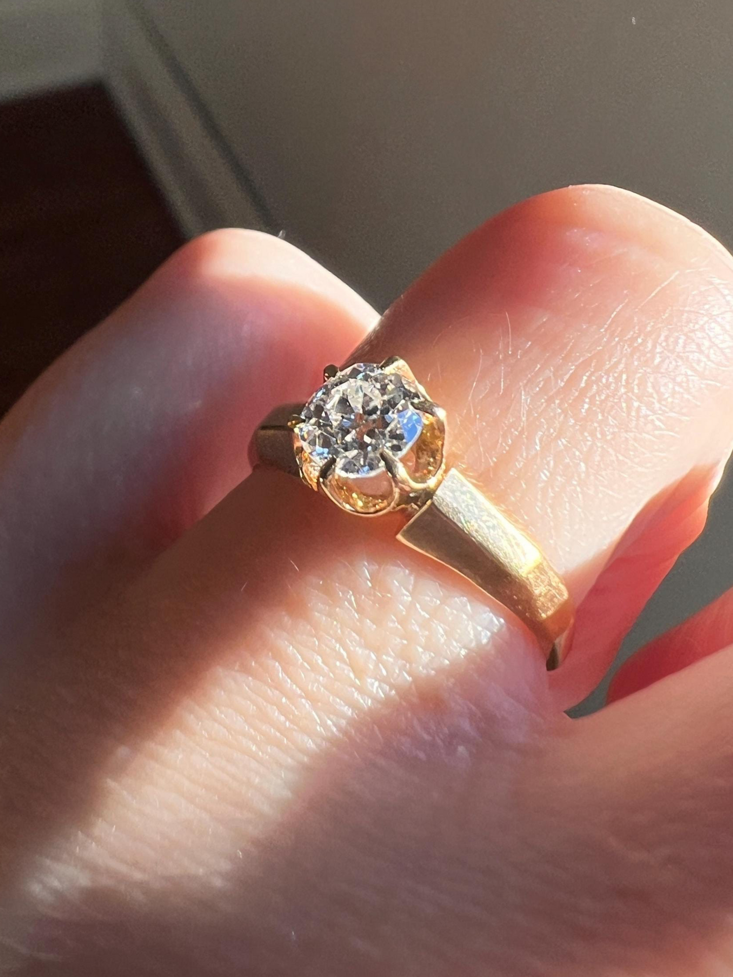 BEVELED Antique Eye Clean .6 Carat FIERY Old Mine Cut DIAMOND Solitaire Ring 18k Gold Engagement
