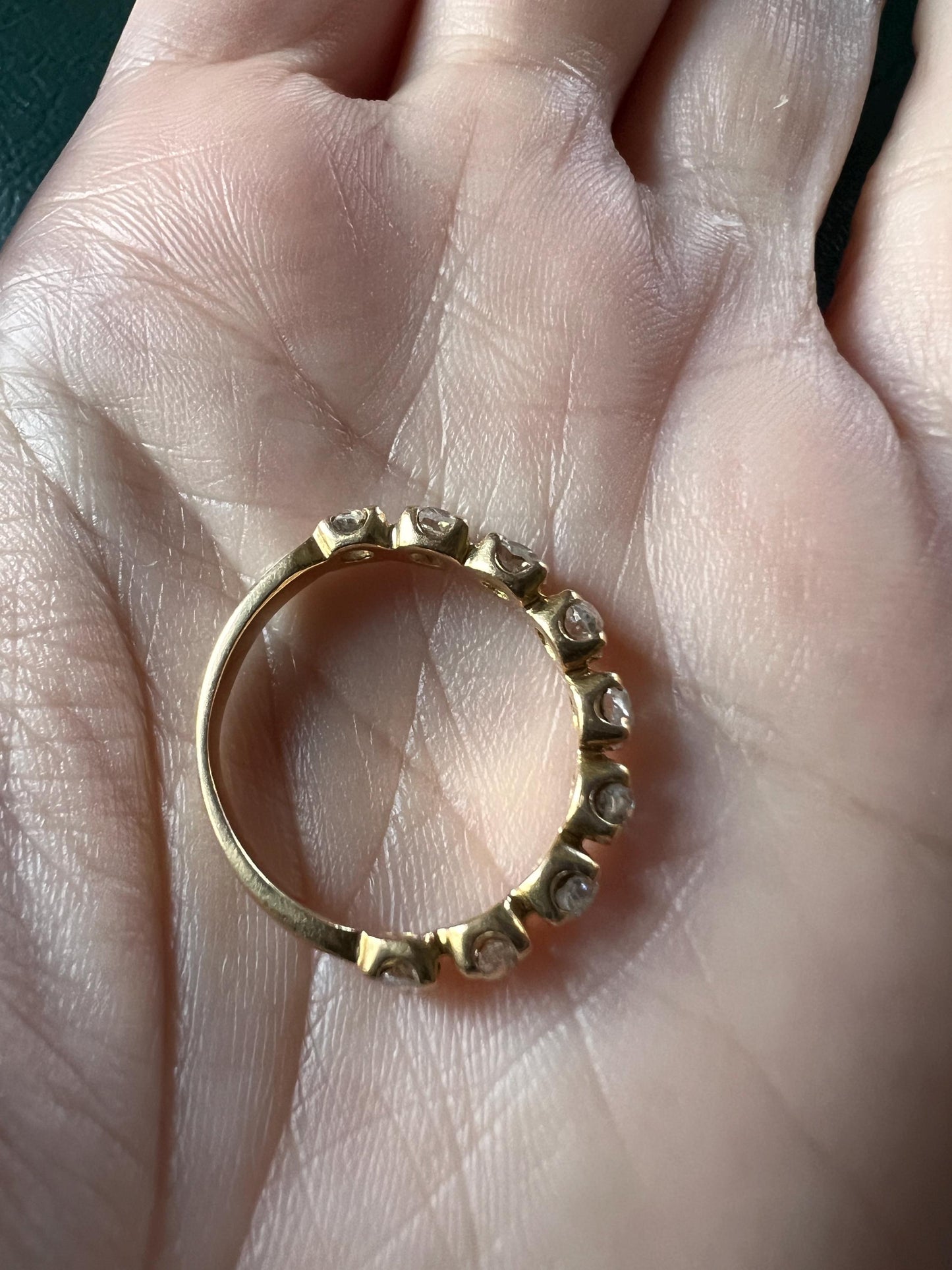 French Antique 18k Gold 1 CARAT Nine Stone Old Mine Cut DIAMOND Ring Skinny Half Hoop Wedding Band Stacker Victorian Romantic Gift 1Ctw. OmC