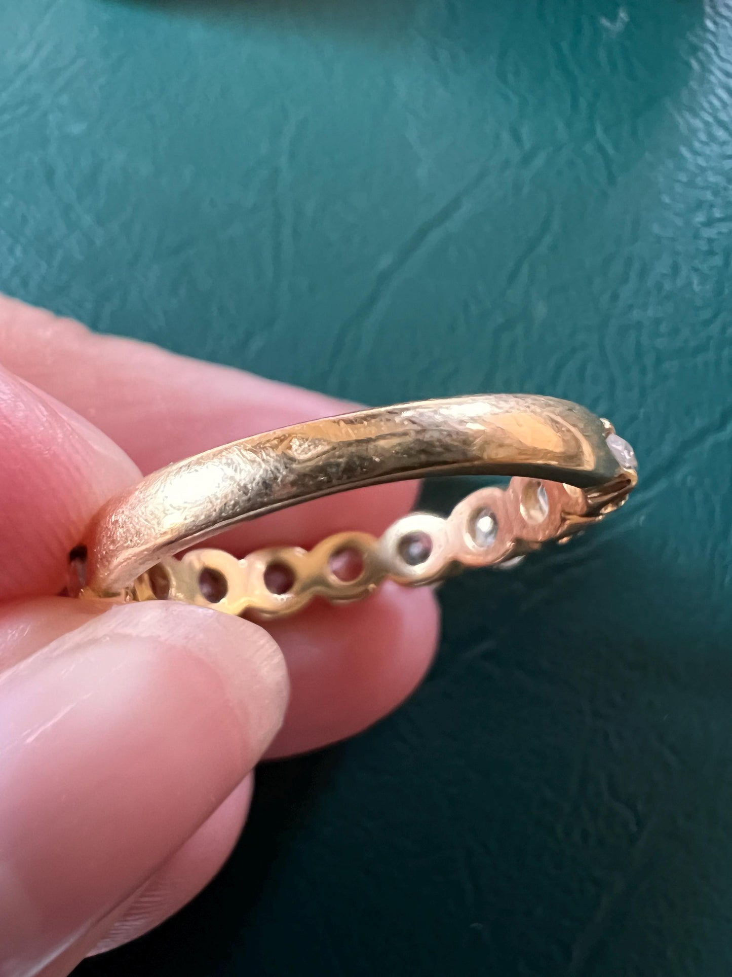 French Antique 18k Gold 1 CARAT Nine Stone Old Mine Cut DIAMOND Ring Skinny Half Hoop Wedding Band Stacker Victorian Romantic Gift 1Ctw. OmC