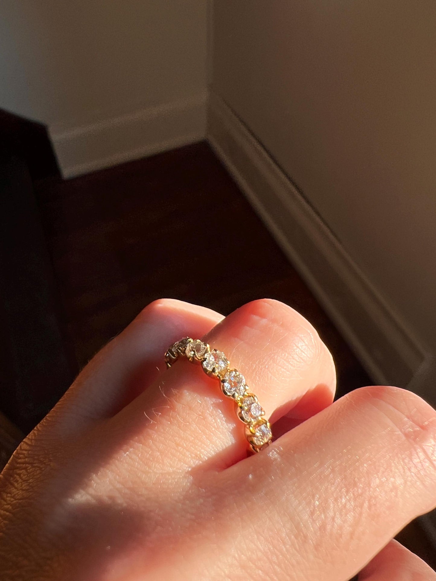 French Antique 18k Gold 1 CARAT Nine Stone Old Mine Cut DIAMOND Ring Skinny Half Hoop Wedding Band Stacker Victorian Romantic Gift 1Ctw. OmC