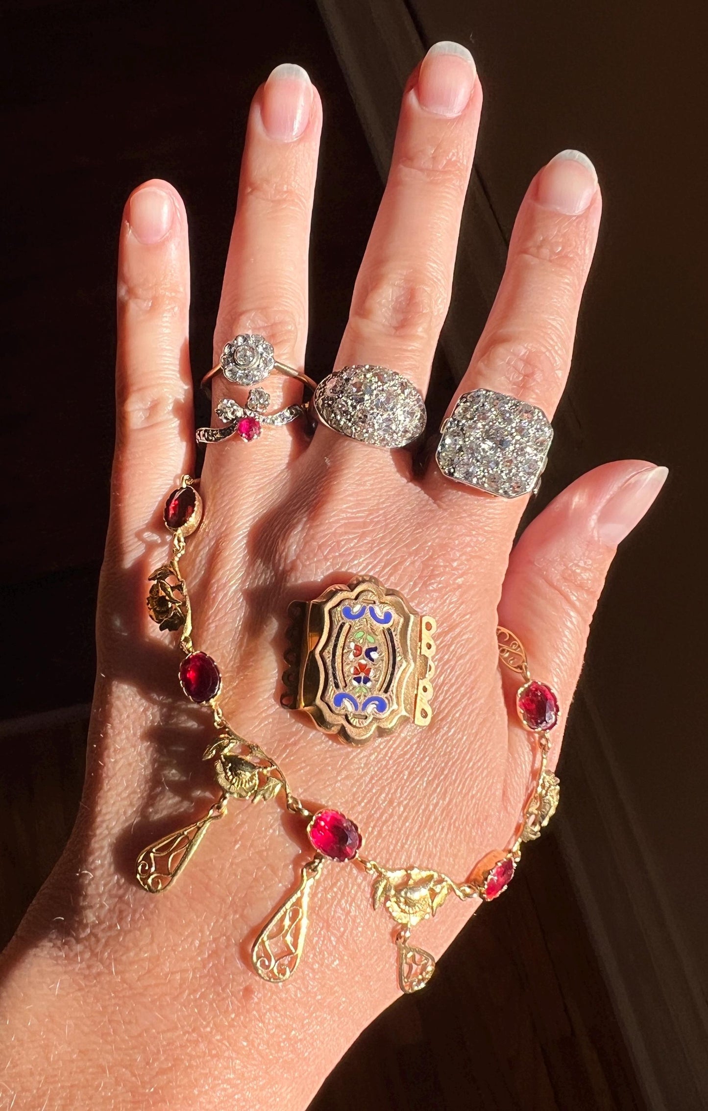 POPPY Collet Set Perpignan GARNETS French Art Nouveau FLORAL 18k Gold Garland Necklace Chain Belle Epoque Romantic Gift Neckmess Figural