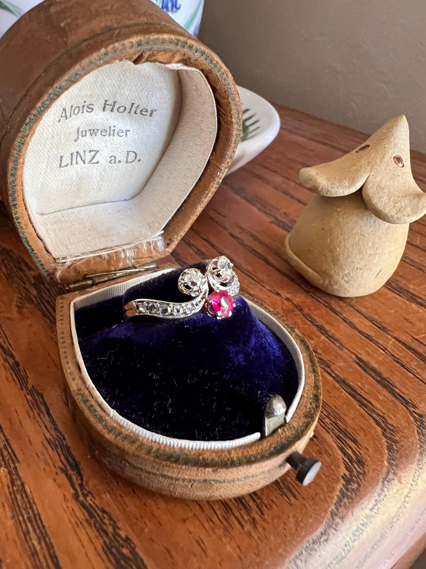 RUBY Old Mine Rose Cut DIAMOND French Belle Epoque Antique TIARA Ring 18k Gold Scroll Swirl Stacker Art Nouveau Romantic Gift Duchess OmC