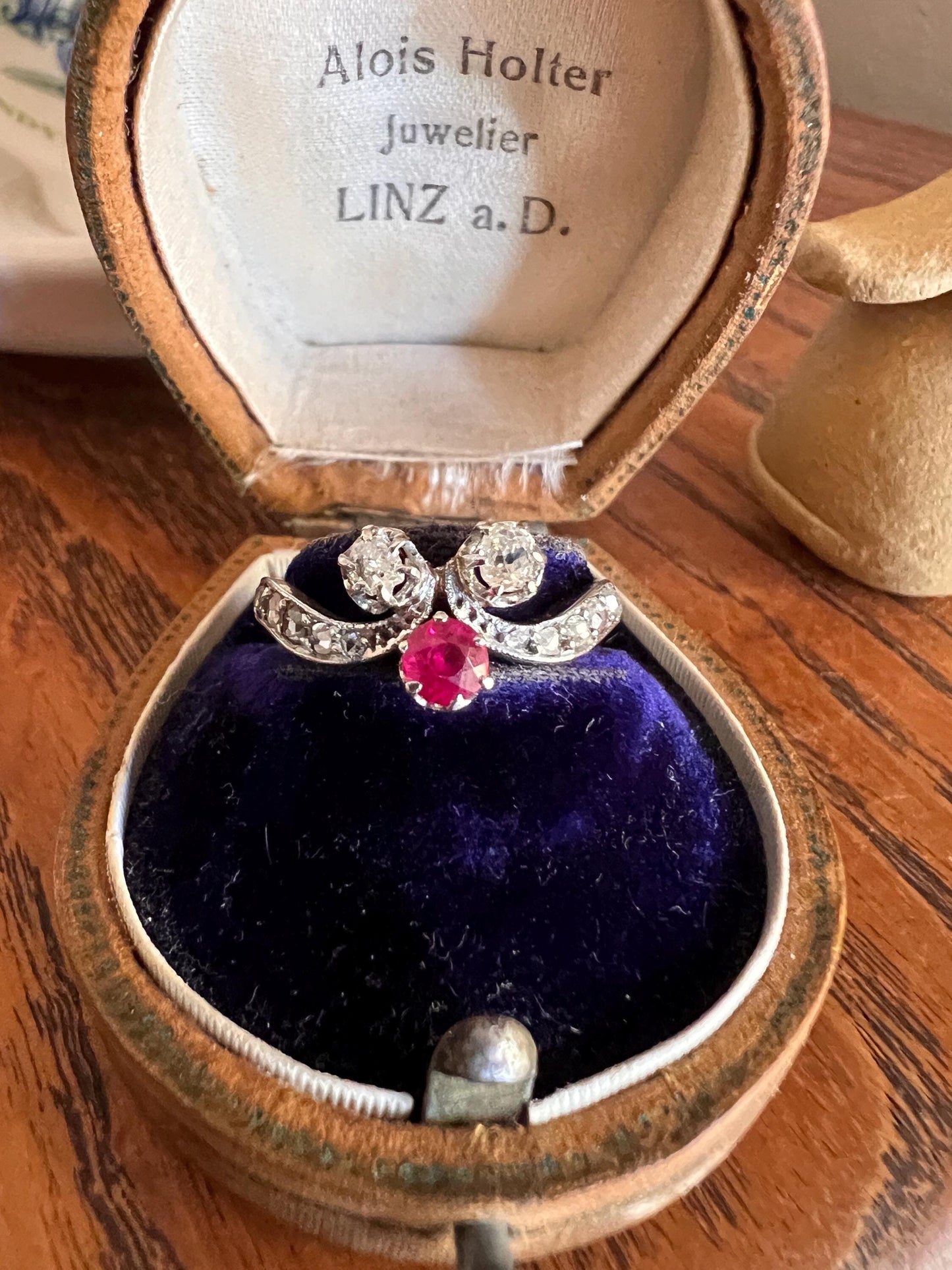 RUBY Old Mine Rose Cut DIAMOND French Belle Epoque Antique TIARA Ring 18k Gold Scroll Swirl Stacker Art Nouveau Romantic Gift Duchess OmC
