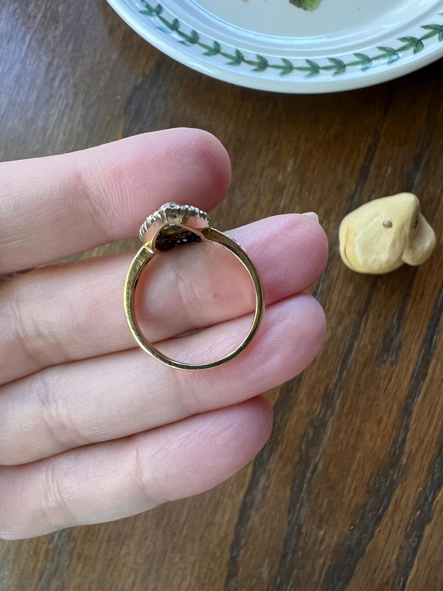 ANTIQUE Ornate Belle Epoque Natural EMERALD Light Green Rose Old Mine Cut DIAMOND Large 1.2 Inch Navette Ring Victorian Romantic Gift