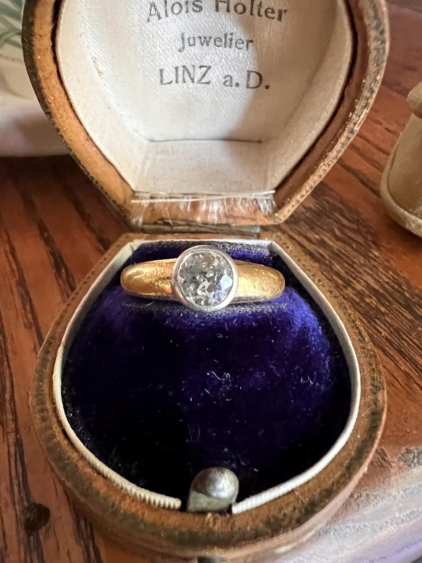 Vintage .6 Carat Antique Old Mine Cut DIAMOND Bezel Set Ring Stacker Band 18k Gold Solitaire Geometric Engagement Romantic Gift .6Ctw OmC
