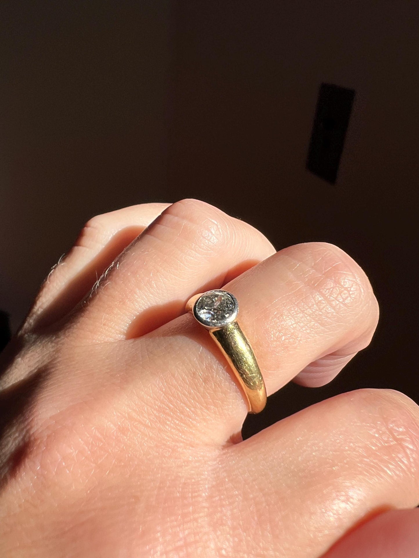 Vintage .6 Carat Antique Old Mine Cut DIAMOND Bezel Set Ring Stacker Band 18k Gold Solitaire Geometric Engagement Romantic Gift .6Ctw OmC