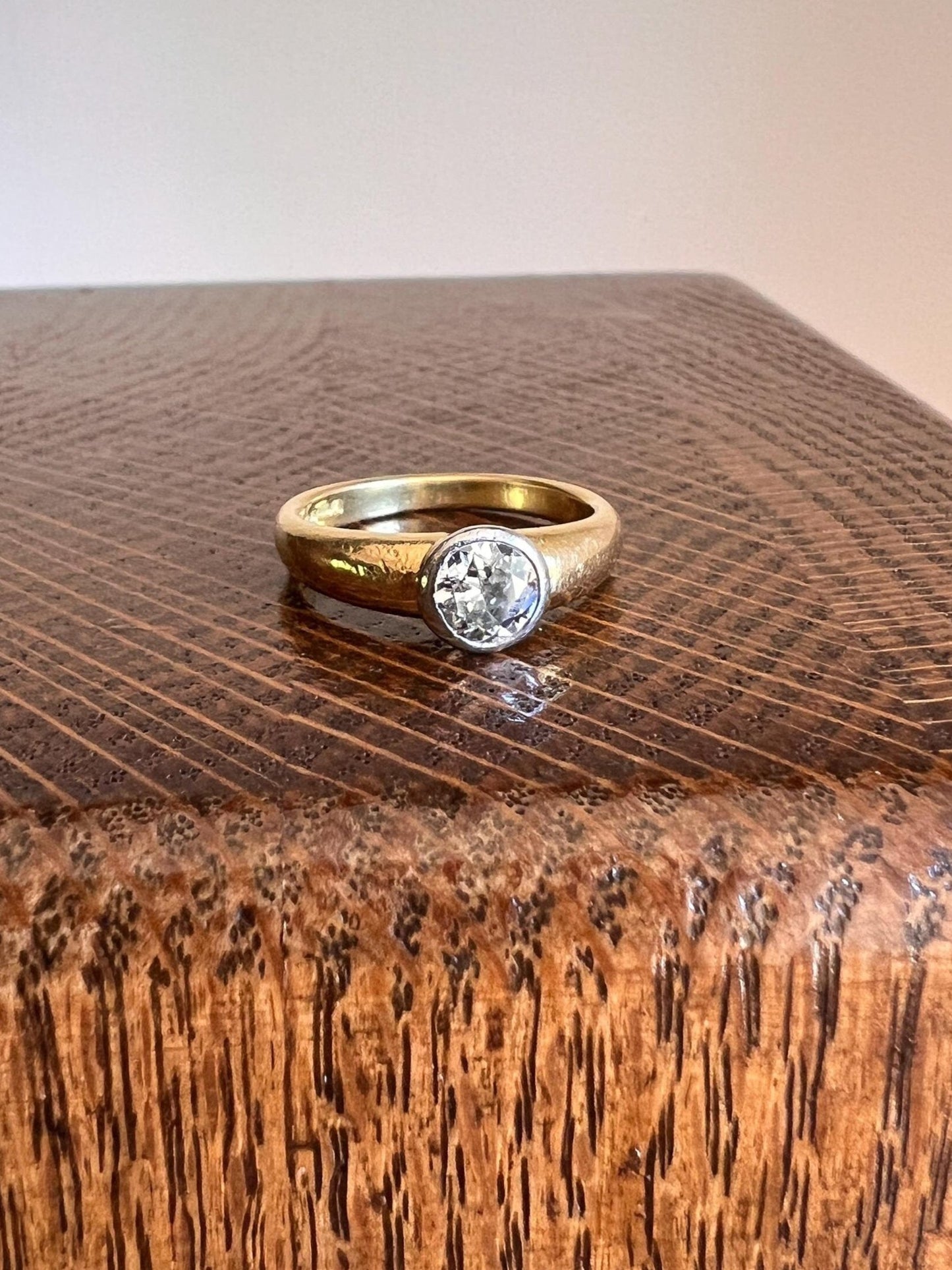 Vintage .6 Carat Antique Old Mine Cut DIAMOND Bezel Set Ring Stacker Band 18k Gold Solitaire Geometric Engagement Romantic Gift .6Ctw OmC
