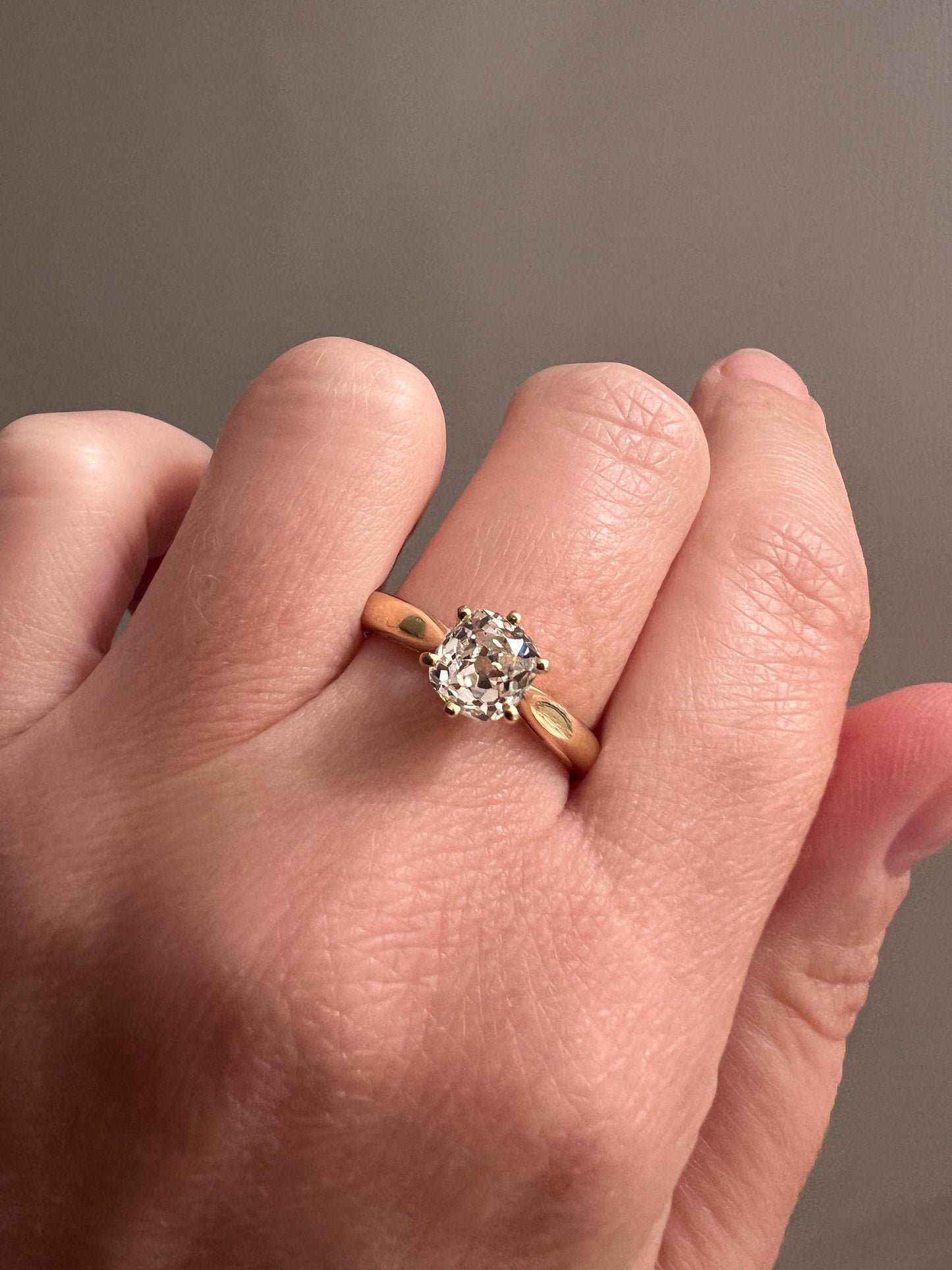Vintage EYE CLEAN 1 Carat + French Solitaire Ring Chunky Antique Cushion Old Mine Cut DIAMOND Band 18k Gold Engagement Romantic Gift 1Ct OmC