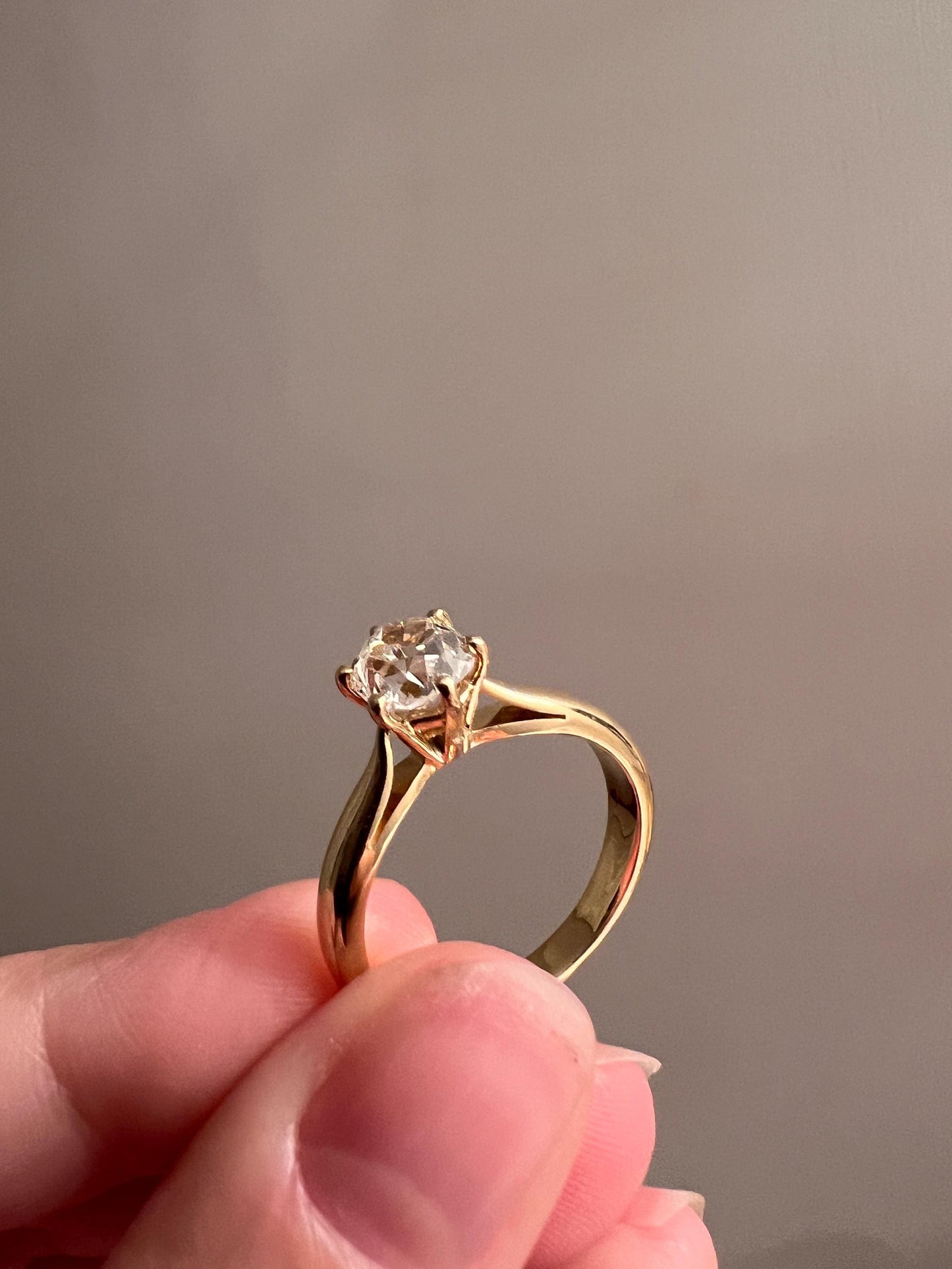 Vintage EYE CLEAN 1 Carat + French Solitaire Ring Chunky Antique Cushion Old Mine Cut DIAMOND Band 18k Gold Engagement Romantic Gift 1Ct OmC