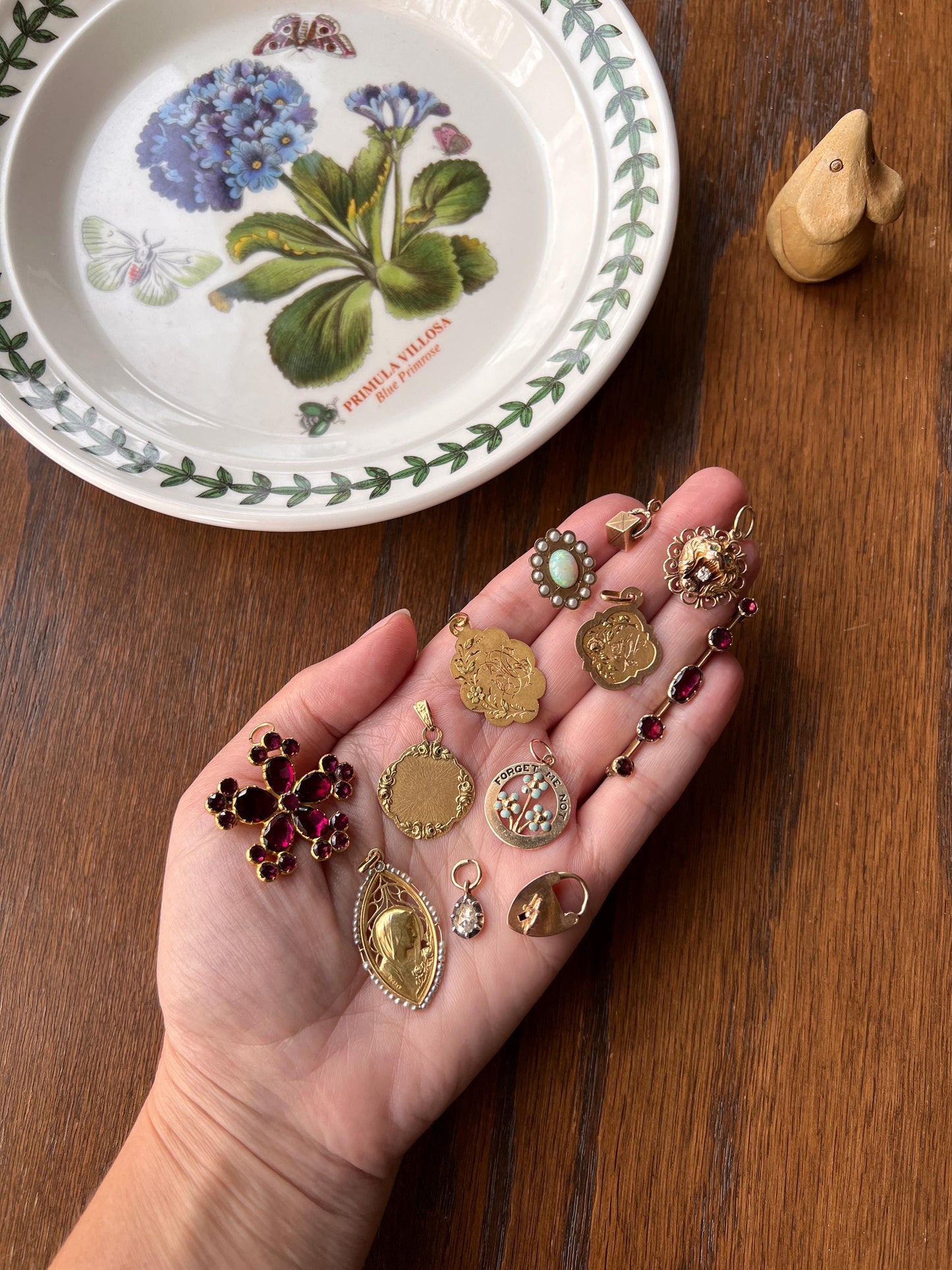 FLORAL Large Georgian Era Foiled Flat Cut GARNET Pendant Rose Cut Pear Teardrop 10k Gold Glowing Purple Red Necklace Romantic Gift Victorian