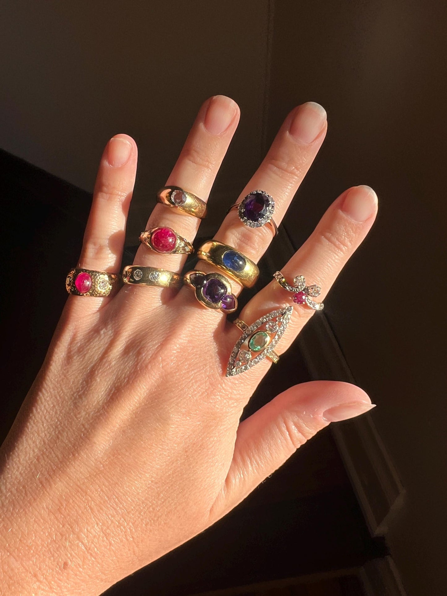 RUBY Old Mine Rose Cut DIAMOND French Belle Epoque Antique TIARA Ring 18k Gold Scroll Swirl Stacker Art Nouveau Romantic Gift Duchess OmC