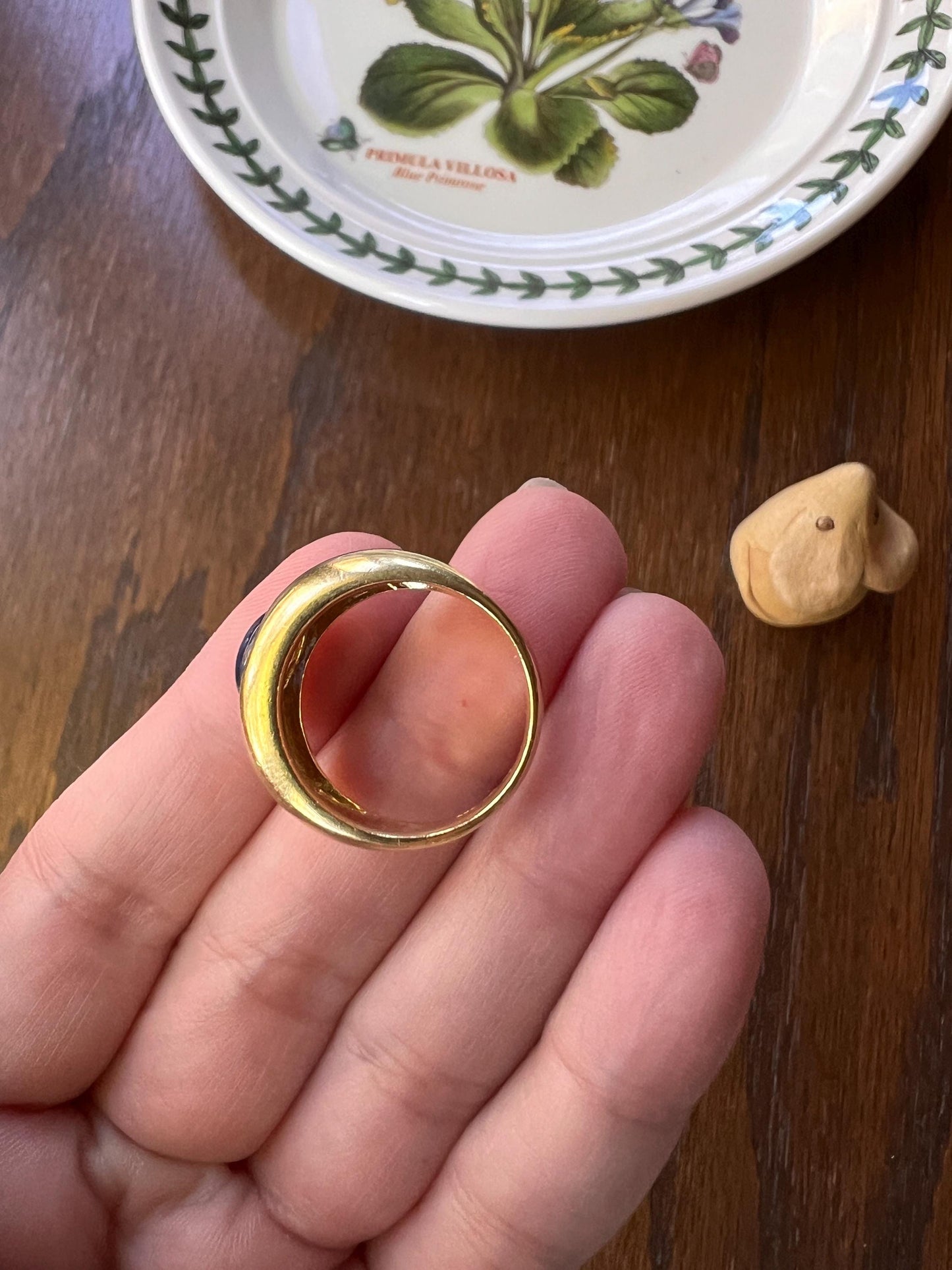 Vintage East West Natural SAPPHIRE Gypsy Ring 9.8g 18k Gold French Glowing Blue Cabochon Wide Band Chunky Domed Stacker Unisex Man Ring