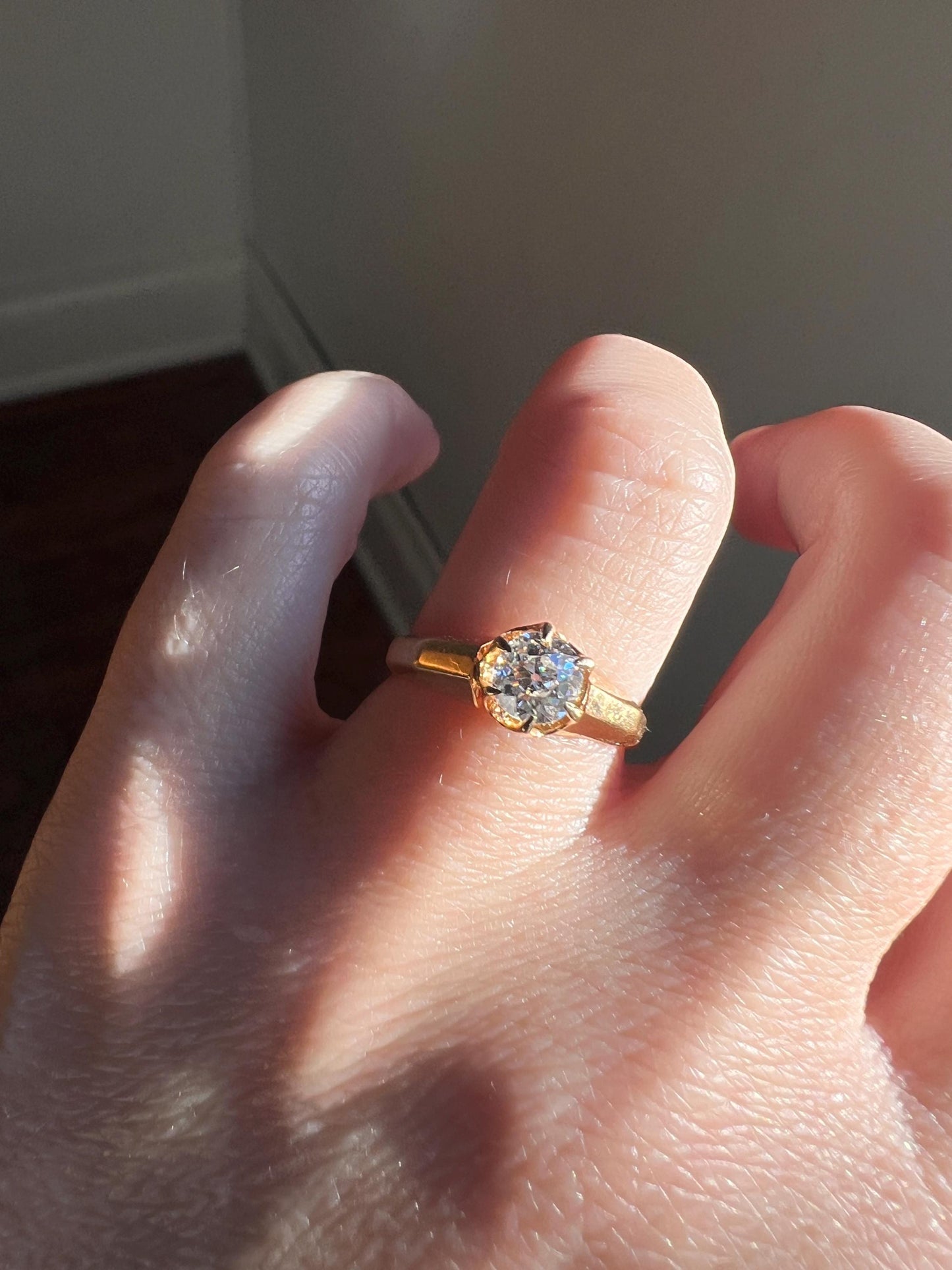 BEVELED Antique Eye Clean .6 Carat FIERY Old Mine Cut DIAMOND Solitaire Ring 18k Gold Engagement Romantic Gift Stacker OmC Geometric