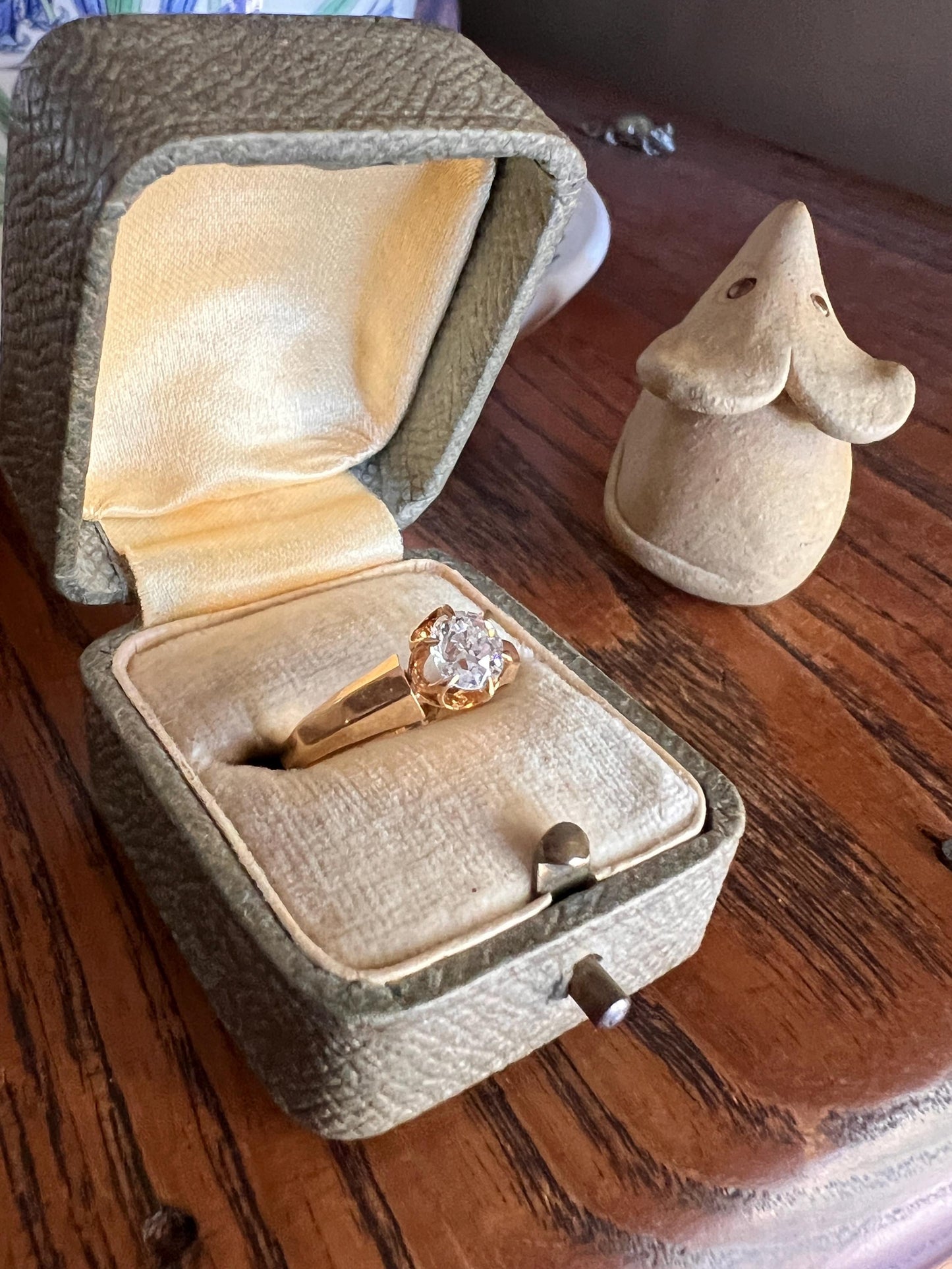 BEVELED Antique Eye Clean .6 Carat FIERY Old Mine Cut DIAMOND Solitaire Ring 18k Gold Engagement Romantic Gift Stacker OmC Geometric