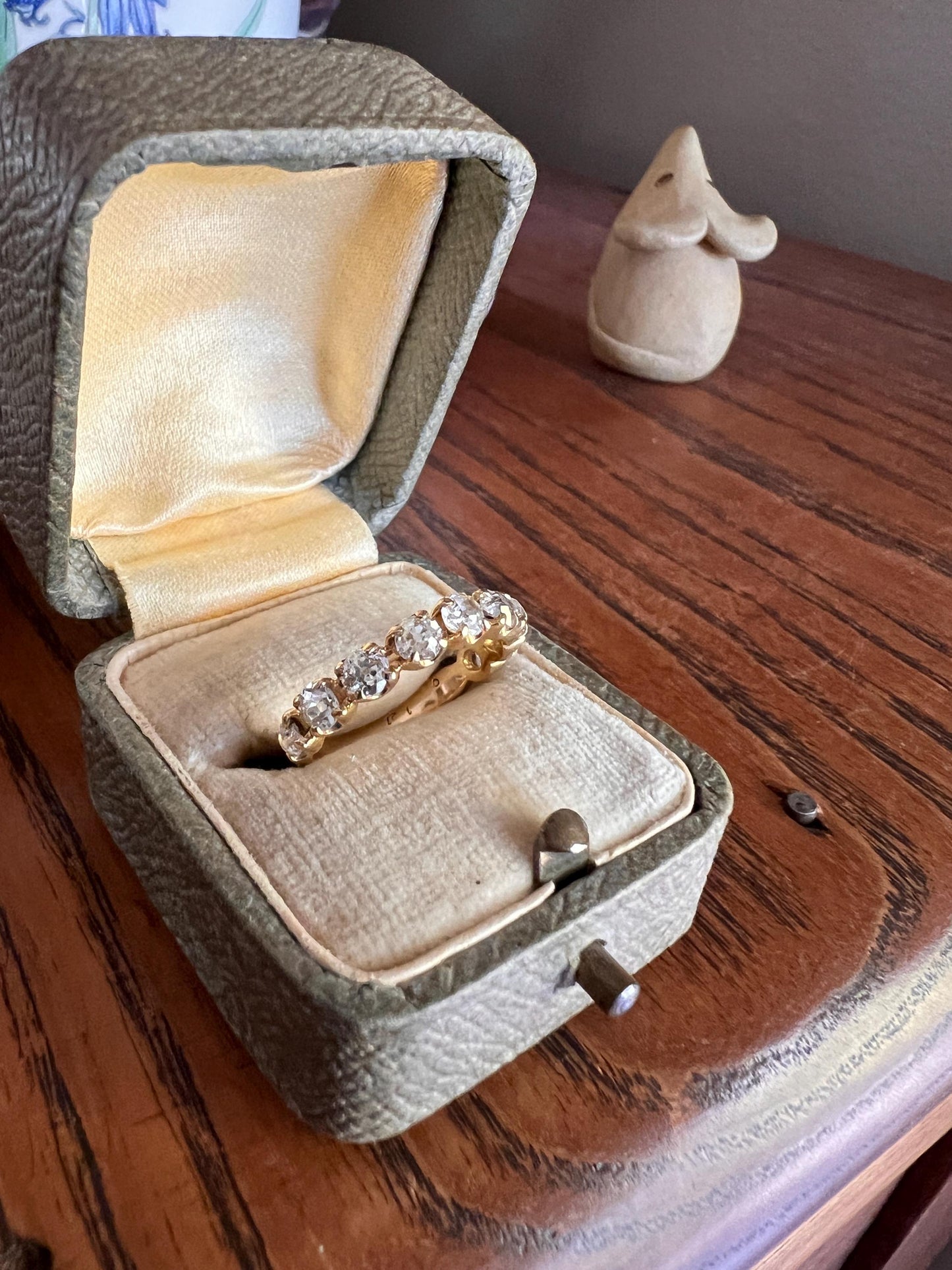 French Antique 18k Gold 1 CARAT Nine Stone Old Mine Cut DIAMOND Ring Skinny Half Hoop Wedding Band Stacker Victorian Romantic Gift 1Ctw. OmC