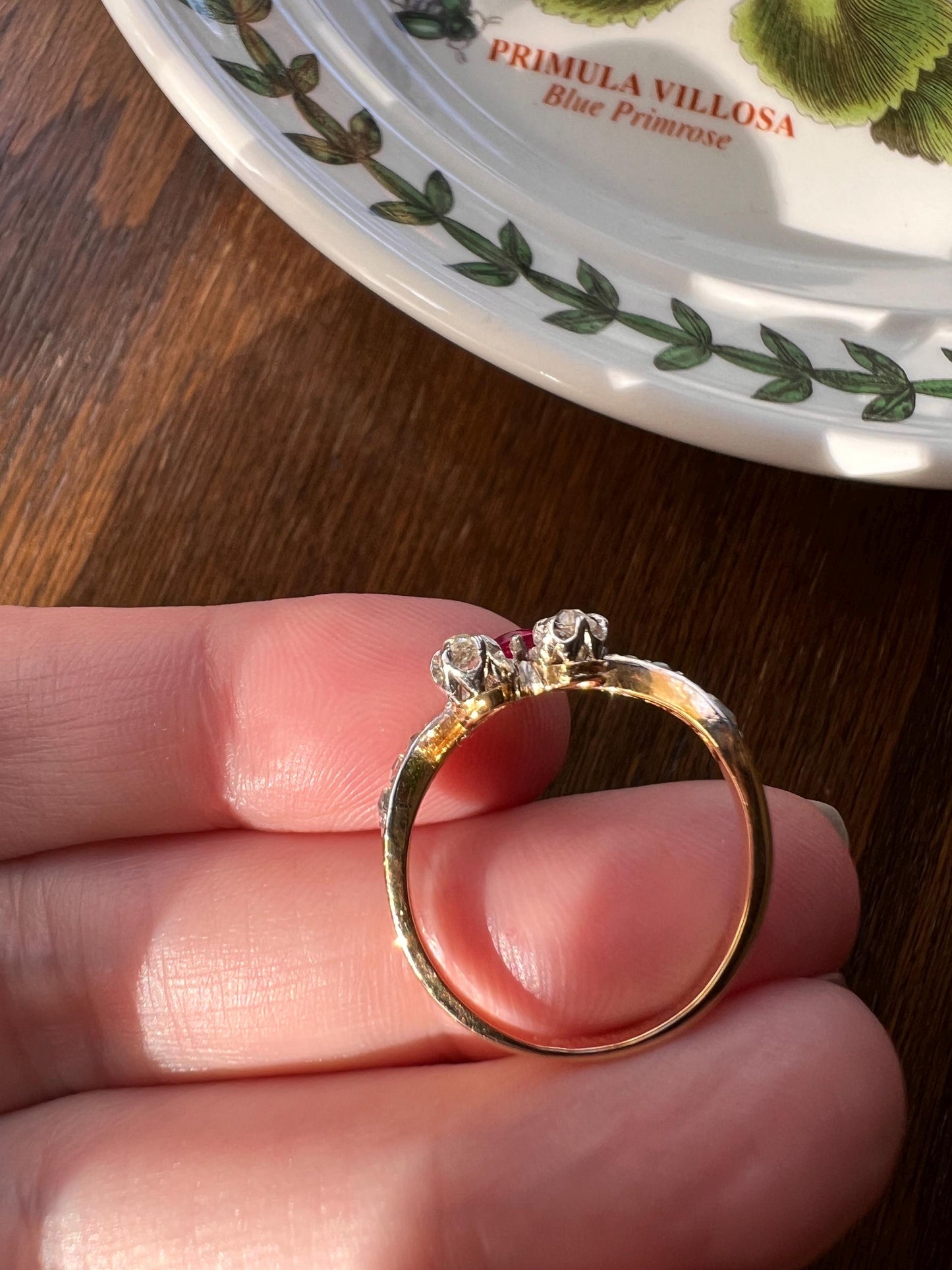 RUBY Old Mine Rose Cut DIAMOND French Belle Epoque Antique TIARA Ring 18k Gold Scroll Swirl Stacker Art Nouveau Romantic Gift Duchess OmC