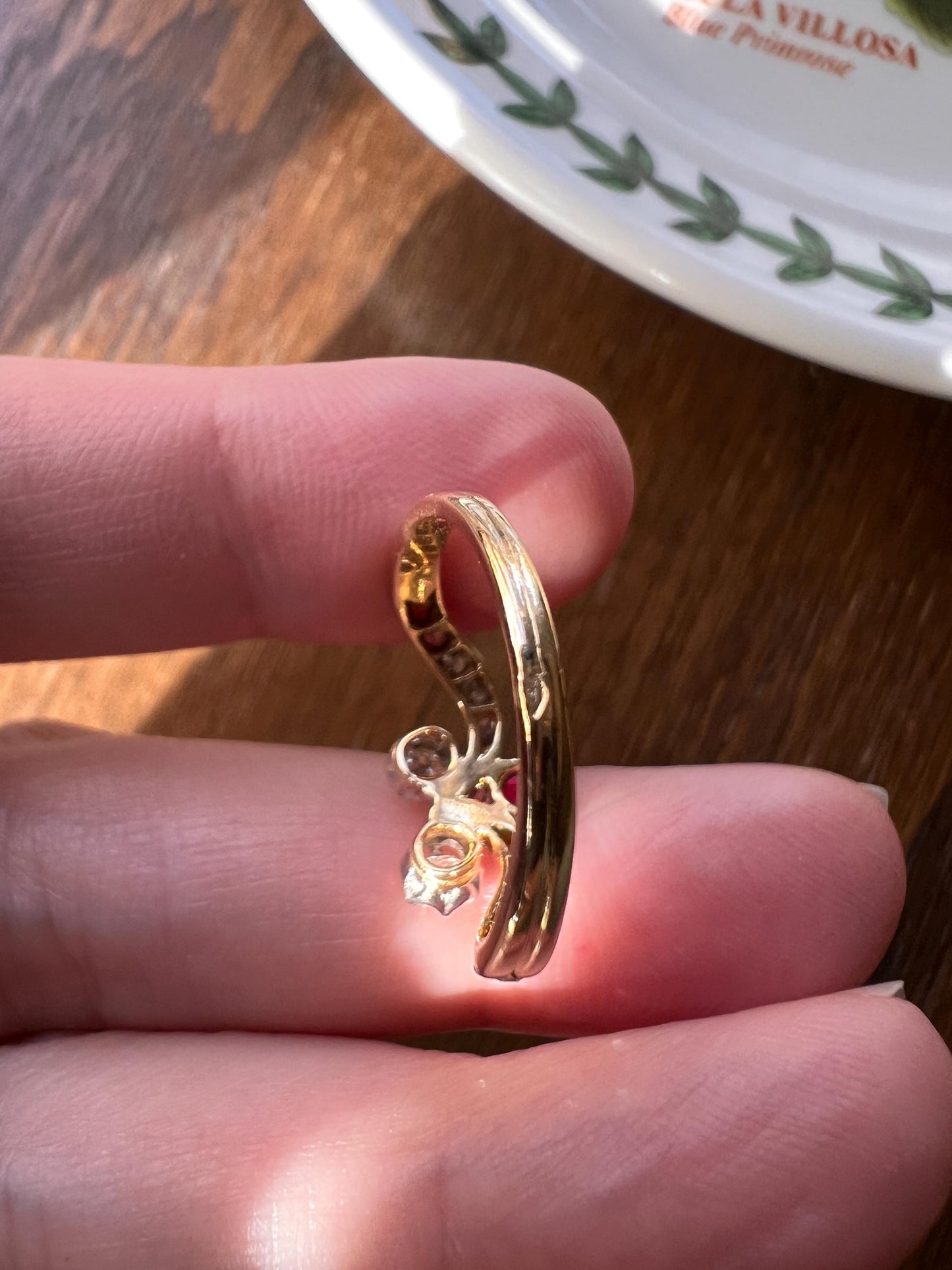 RUBY Old Mine Rose Cut DIAMOND French Belle Epoque Antique TIARA Ring 18k Gold Scroll Swirl Stacker Art Nouveau Romantic Gift Duchess OmC