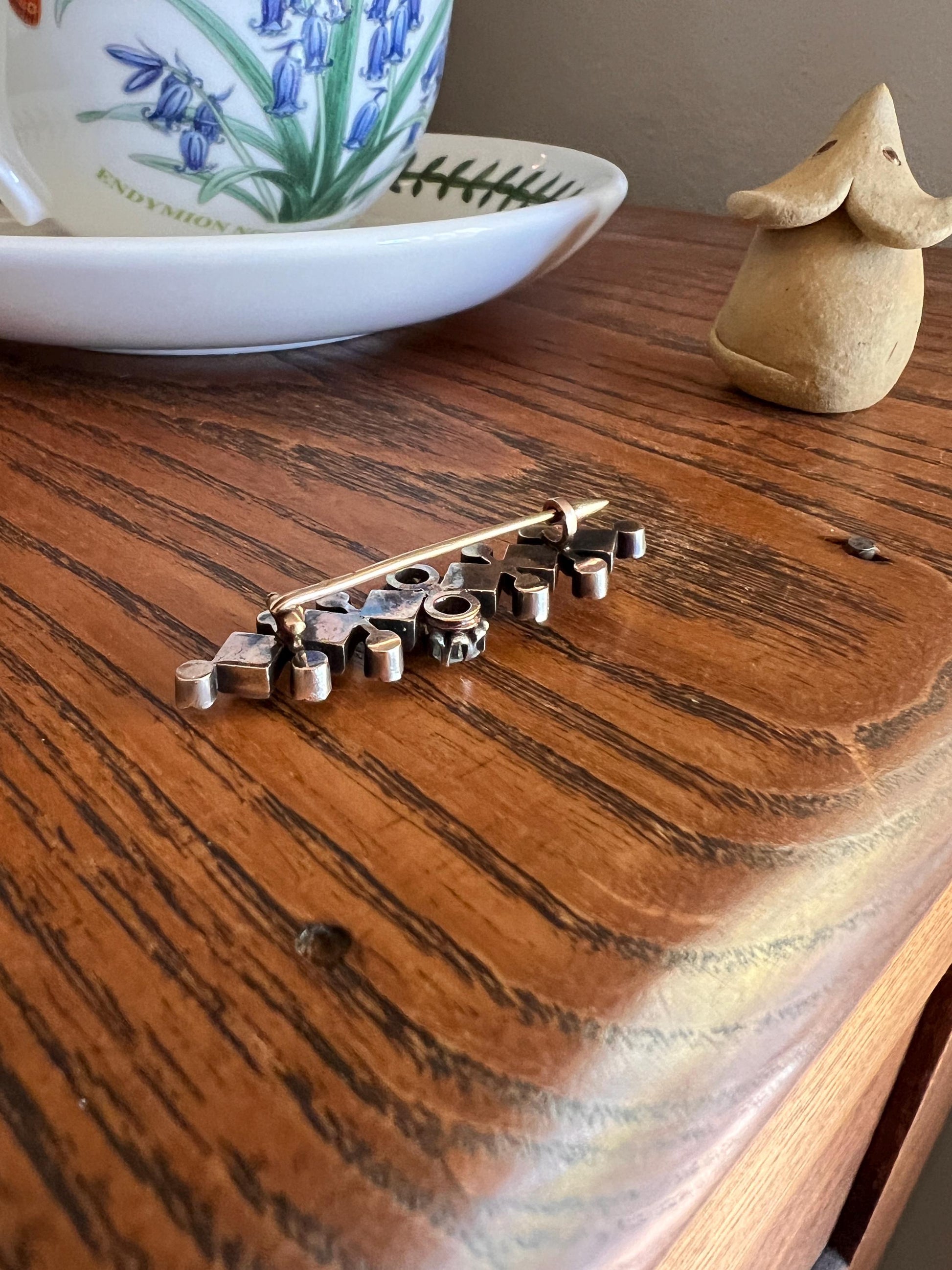 Antique 1.4 Carat Diamond Special RECTANGULAR Old Mine & Table, Rose Cut Georgian Geometric 18k Gold Silver Solid Brooch / Pendant Connector