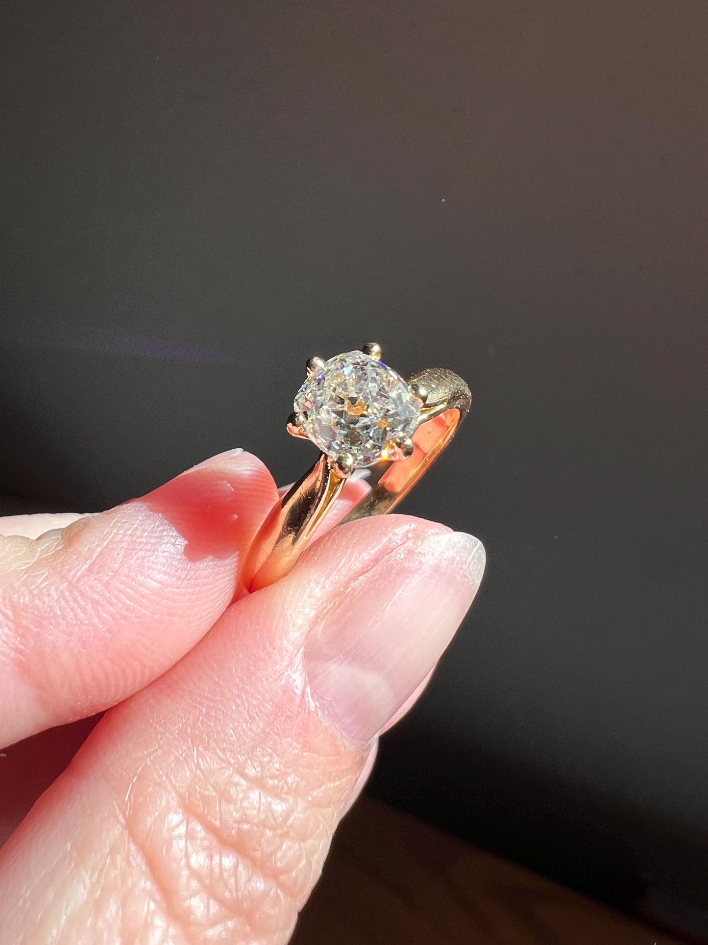 Vintage EYE CLEAN 1 Carat + French Solitaire Ring Chunky Antique Cushion Old Mine Cut DIAMOND Band 18k Gold Engagement Romantic Gift 1Ct OmC