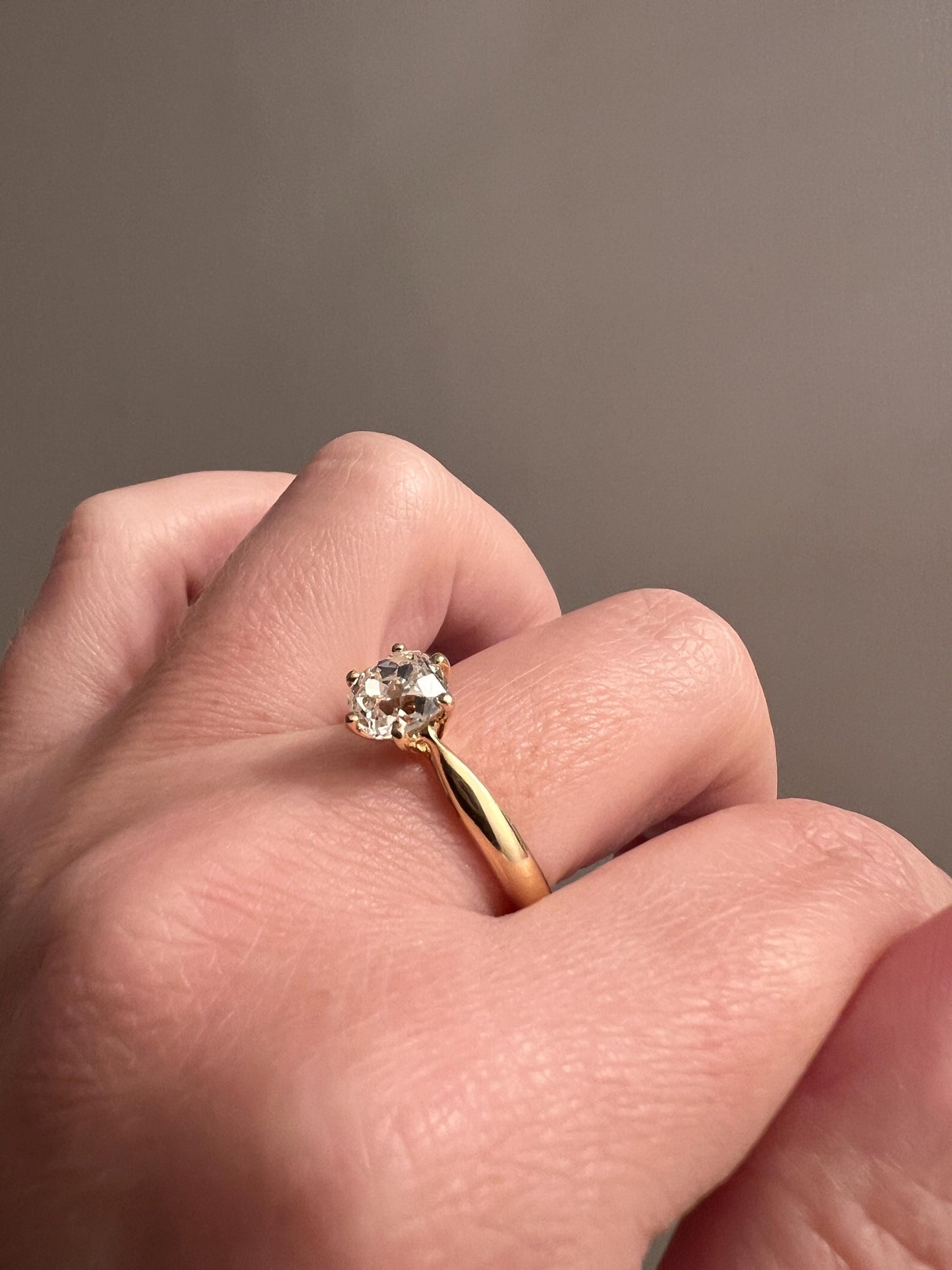 Vintage EYE CLEAN 1 Carat + French Solitaire Ring Chunky Antique Cushion Old Mine Cut DIAMOND Band 18k Gold Engagement Romantic Gift 1Ct OmC