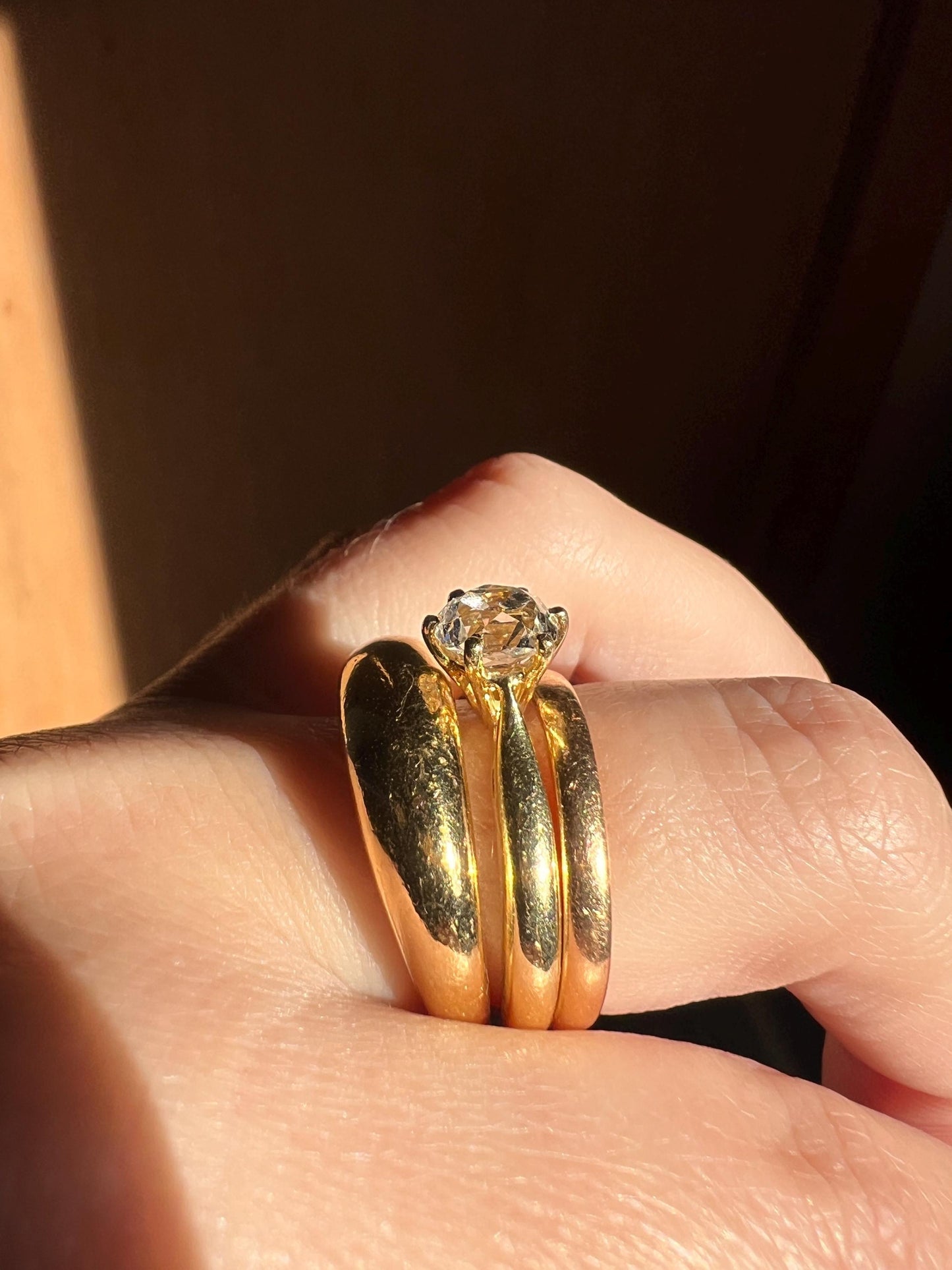 Vintage EYE CLEAN 1 Carat + French Solitaire Ring Chunky Antique Cushion Old Mine Cut DIAMOND Band 18k Gold Engagement Romantic Gift 1Ct OmC